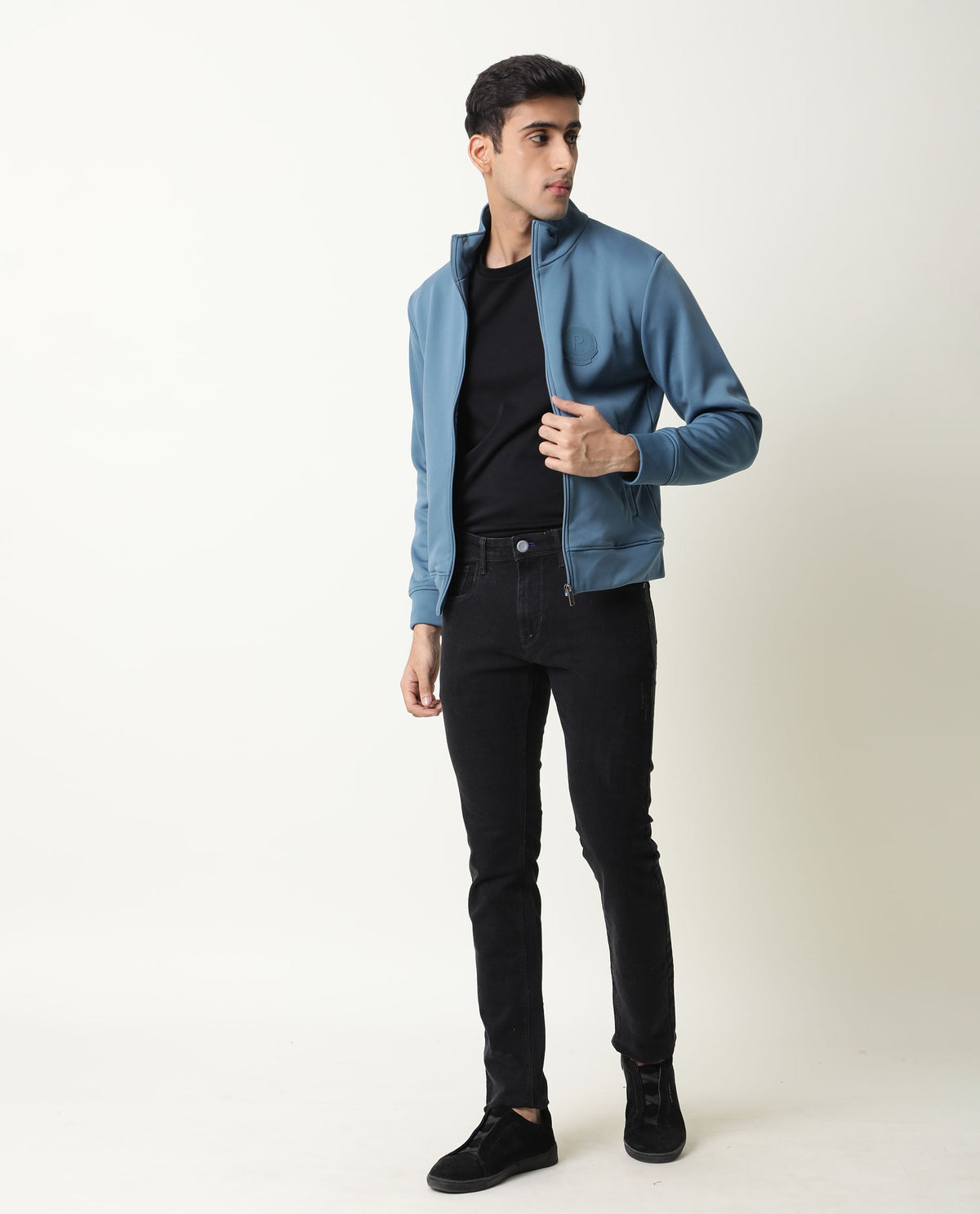 Rare Rabbit Mens Bond Blue Jacket Polyester Fabric Slim Fit Collar Collar Full Sleeve