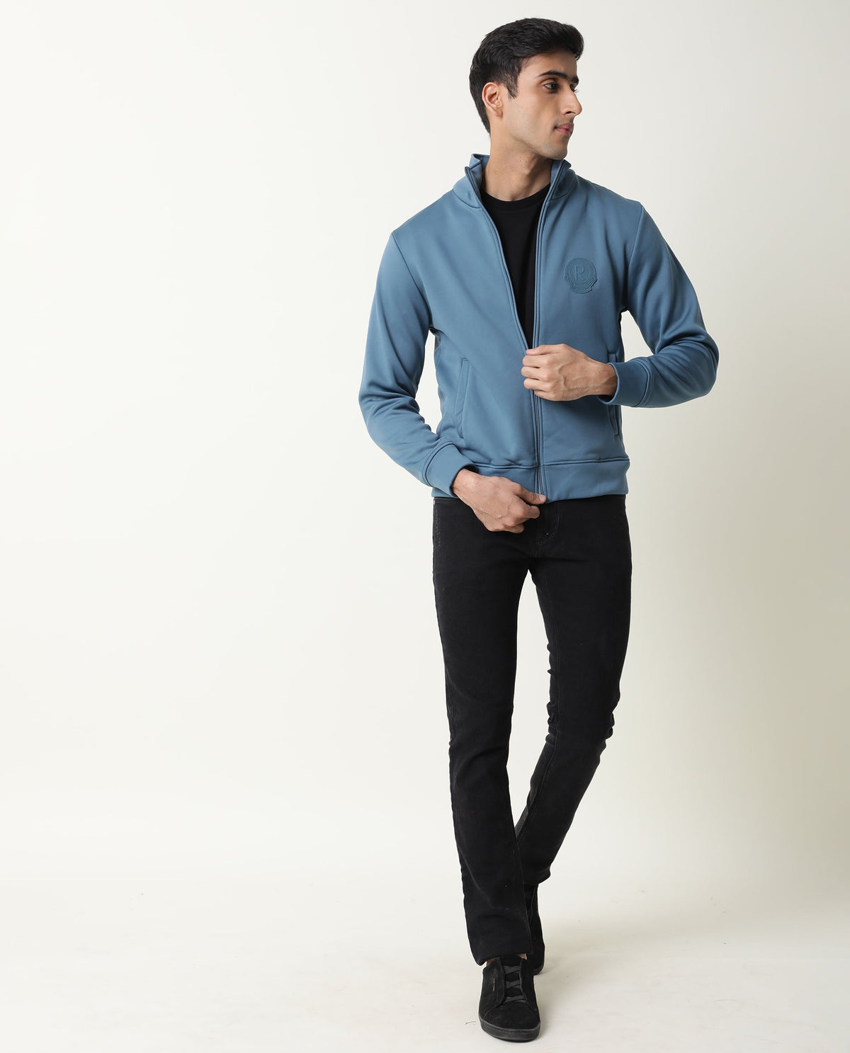 Rare Rabbit Mens Bond Blue Jacket Polyester Fabric Slim Fit Collar Collar Full Sleeve