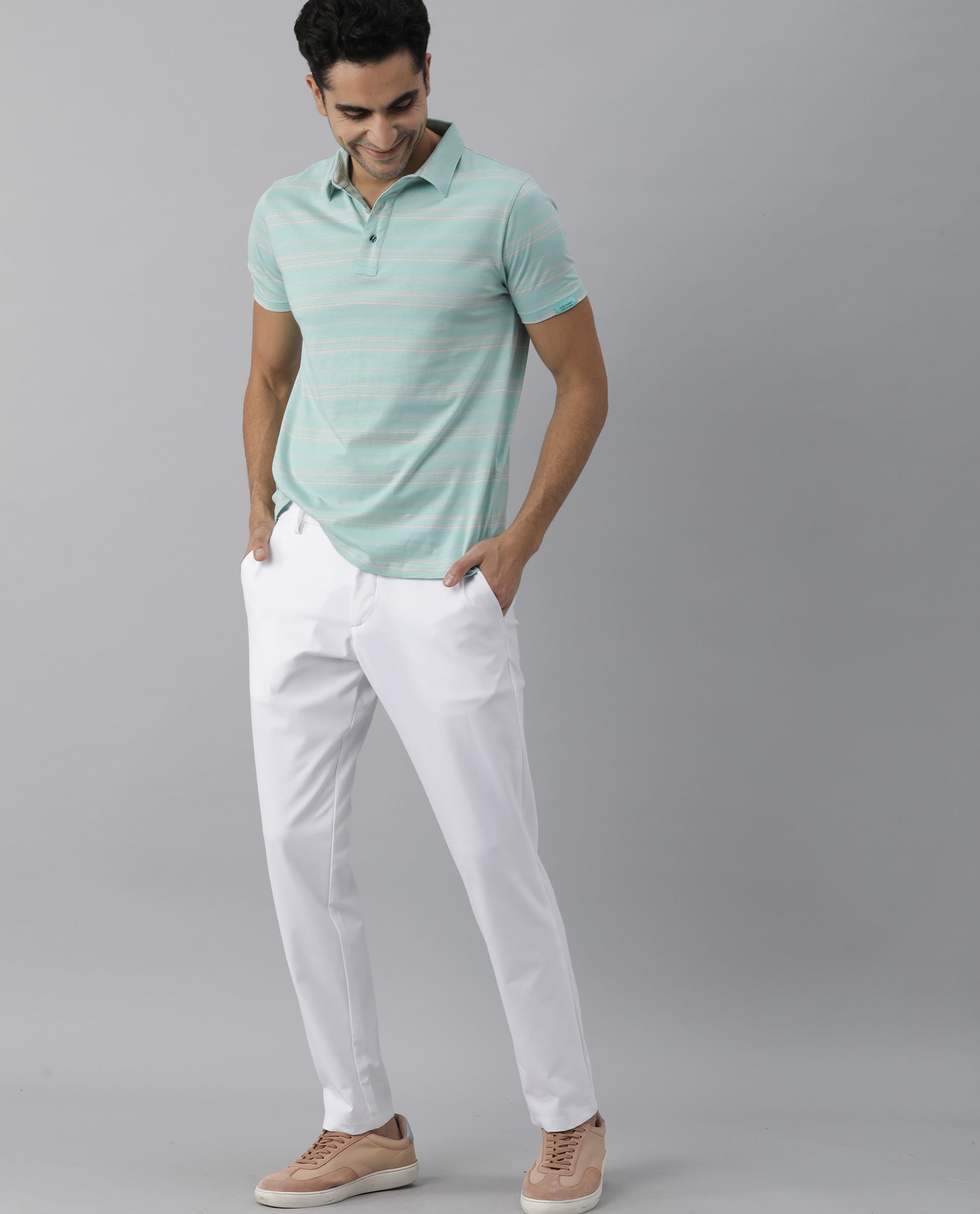 RARE RABBIT NEON LIGHT TURQ POLO COTTON FABRIC SHORT SLEEVE POLO COLLAR SLIM FIT
