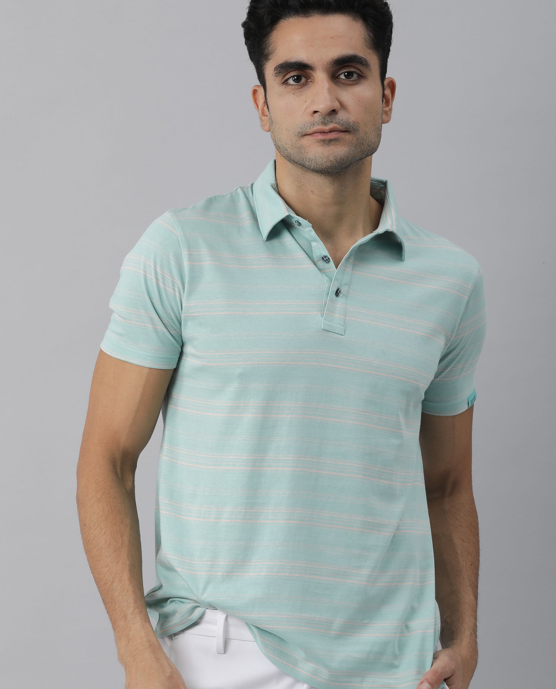 RARE RABBIT NEON LIGHT TURQ POLO COTTON FABRIC SHORT SLEEVE POLO COLLAR SLIM FIT
