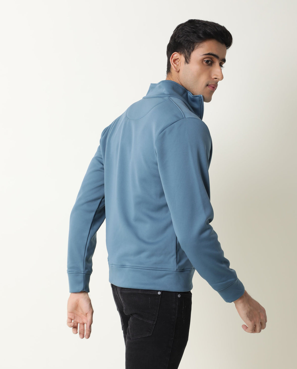 Rare Rabbit Mens Bond Blue Jacket Polyester Fabric Slim Fit Collar Collar Full Sleeve
