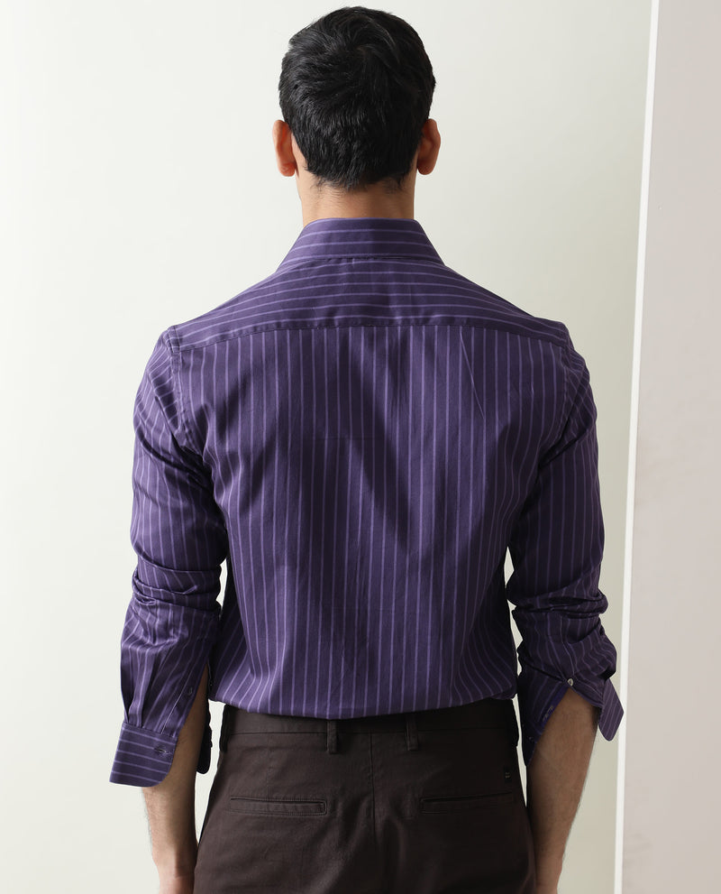 Rare Rabbit Men's Leto Purple Cotton Fabric Full Sleeves Striped Shirt