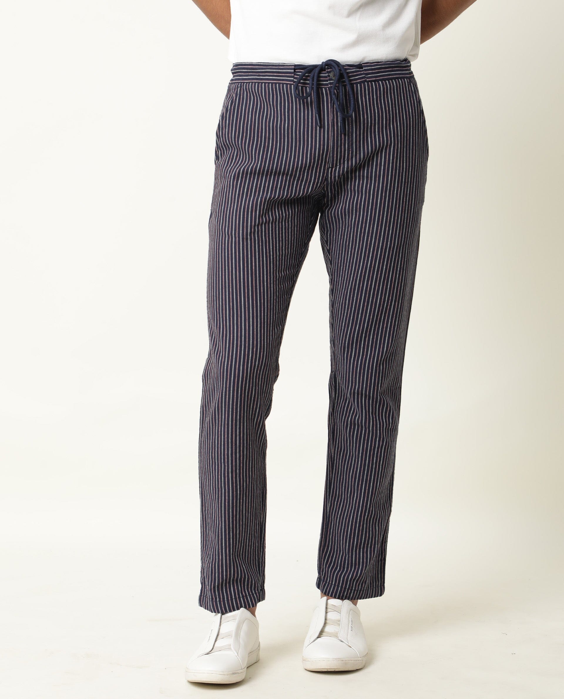 Buy ALL Plus Size Women Navy Blue White Regular Fit Striped Trousers   Trousers for Women 9315763  Myntra