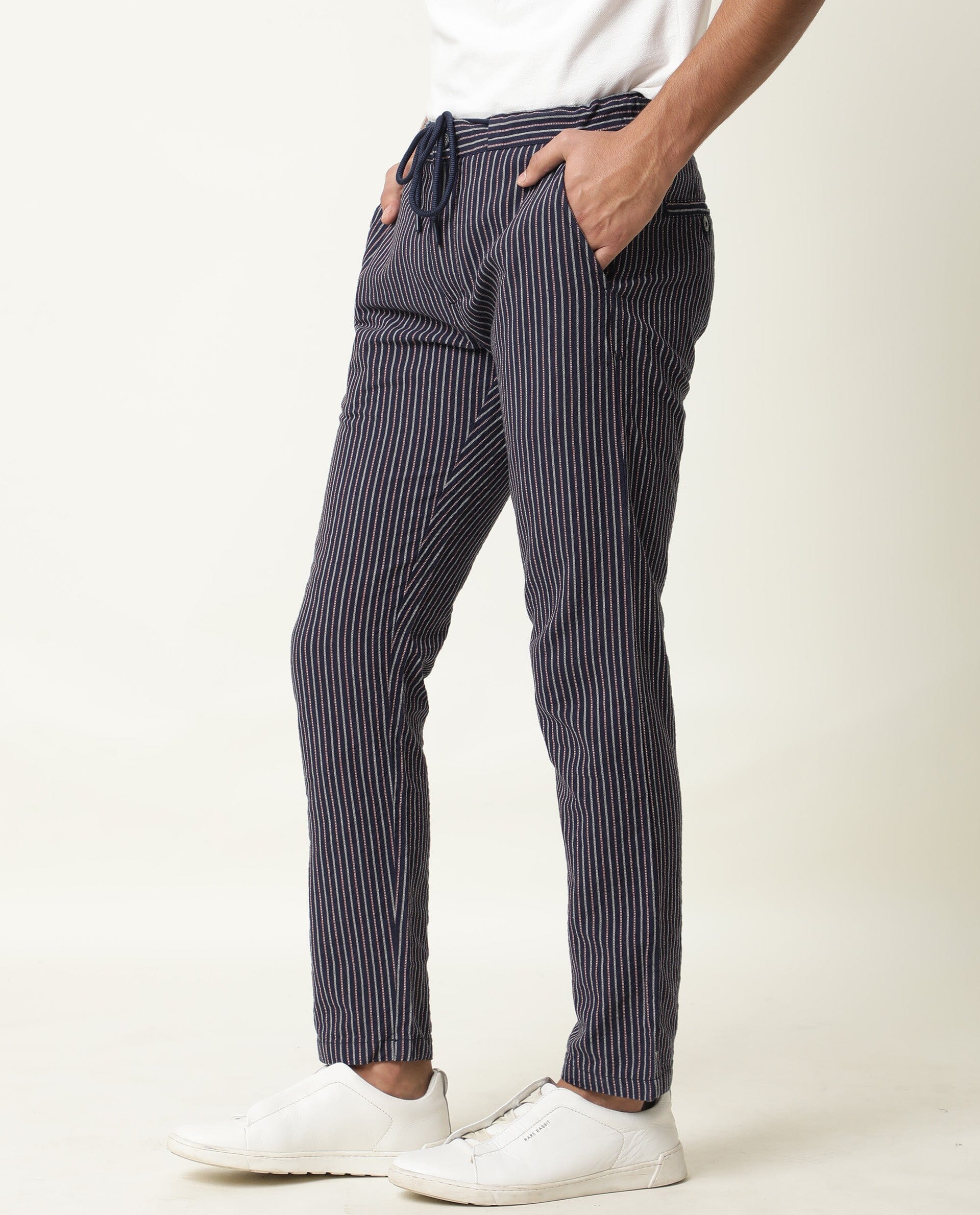 Buy Arrow Striped Super Slim Fit Smart Flex Formal Trouser Navy at Amazonin