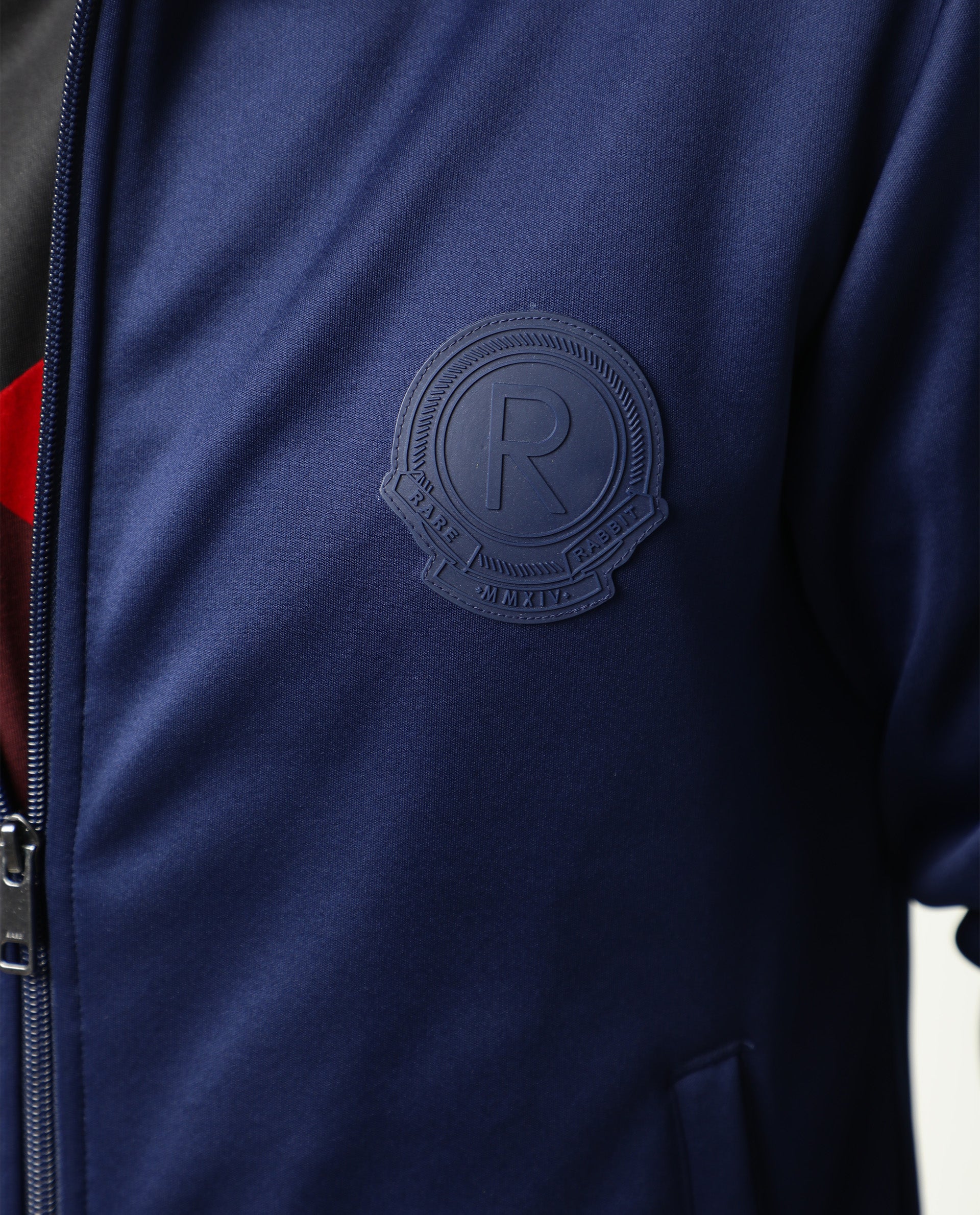 Rare Rabbit Men's Bond Dark Blue High Neck Chest Branded Jacket