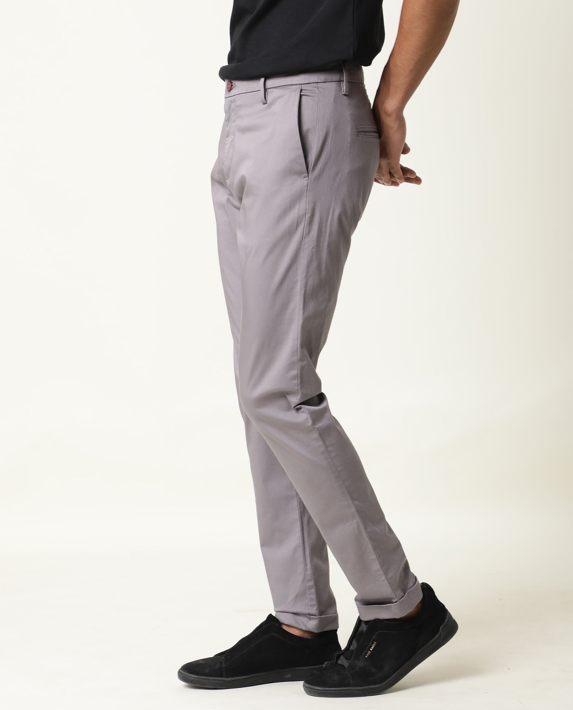 Sojanya Since 1958 Mens Cotton Blend Charcoal Grey Solid Formal Trousers