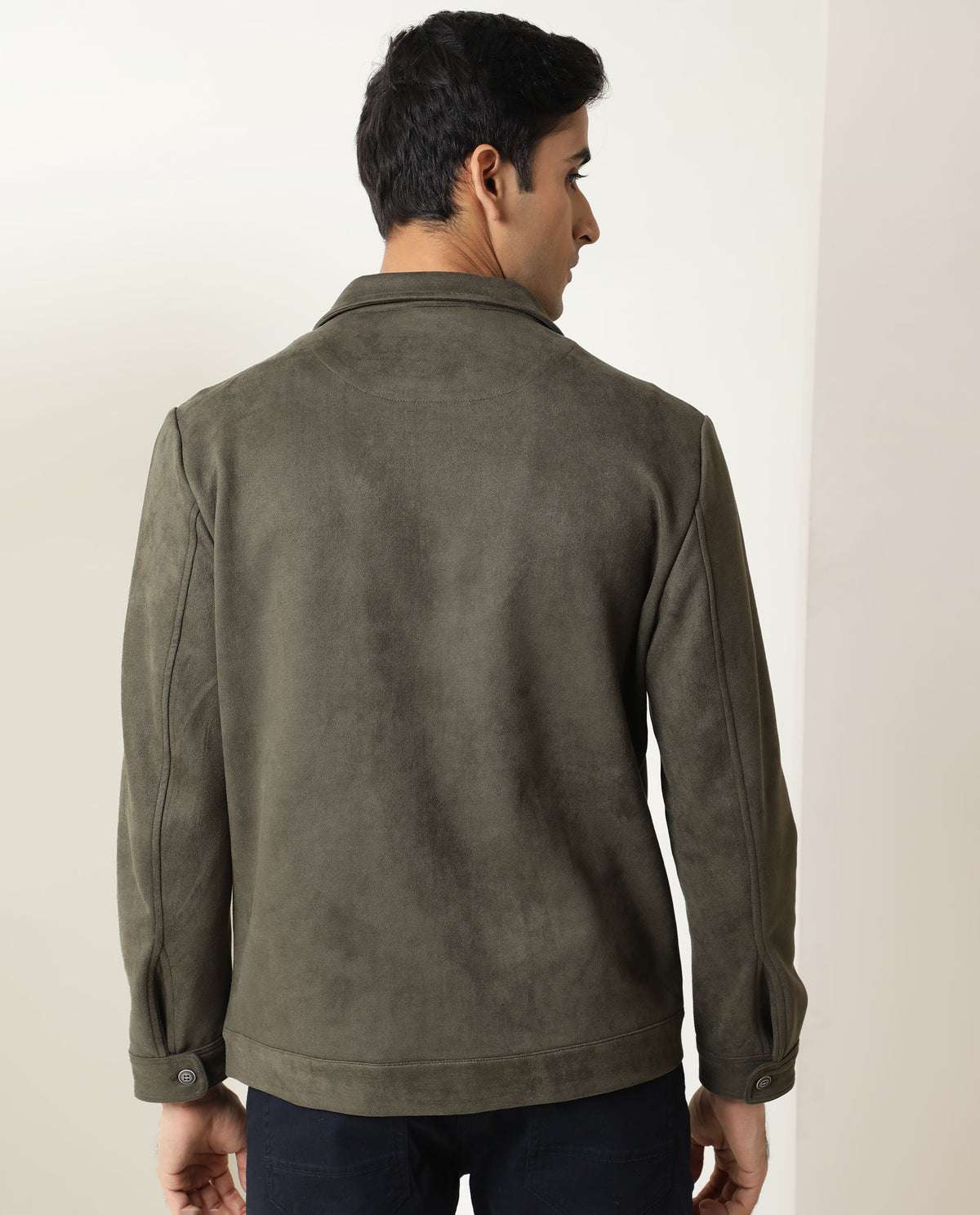 RARE RABBIT MEN'S BAX OLIVE JACKET POLYESTER FABRIC COLLARED NECK FULL SLEEVES ZIPPER CLOSURE