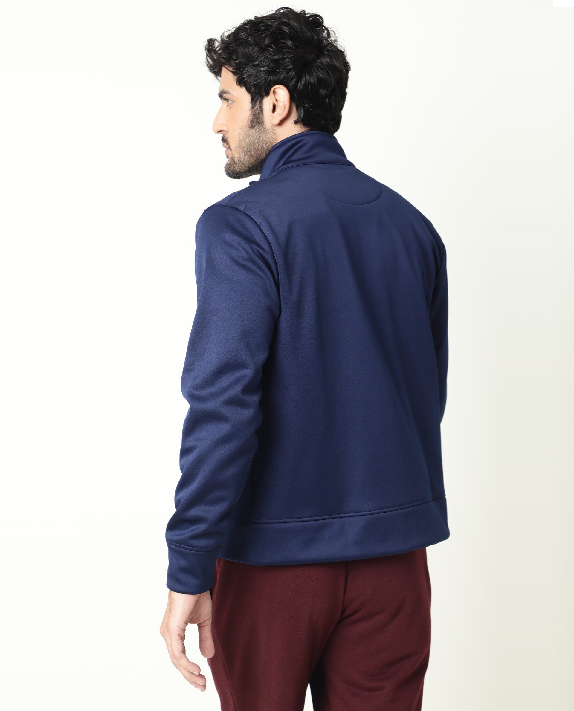 Rare Rabbit Men's Bond Dark Blue High Neck Chest Branded Jacket