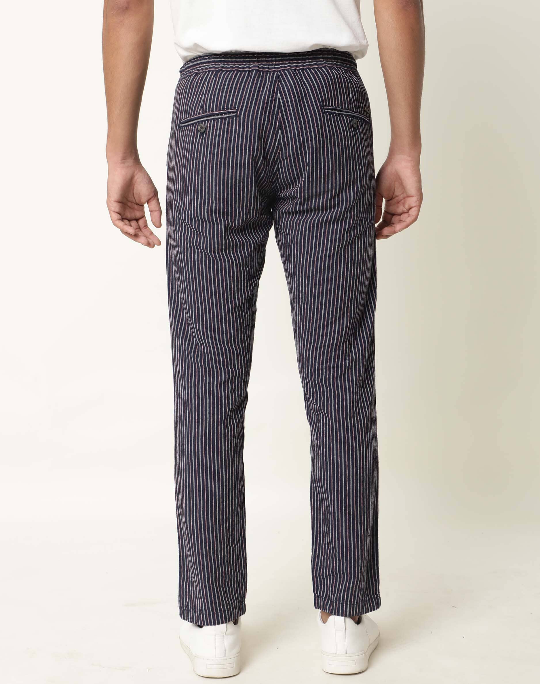 Light Grey Striped Flat Front Trousers
