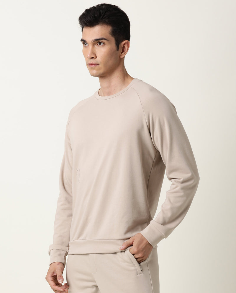 Rare Rabbit Articale Men's Arum Sand Beige Cotton Fabric Full Sleeves Solid Sweatshirt