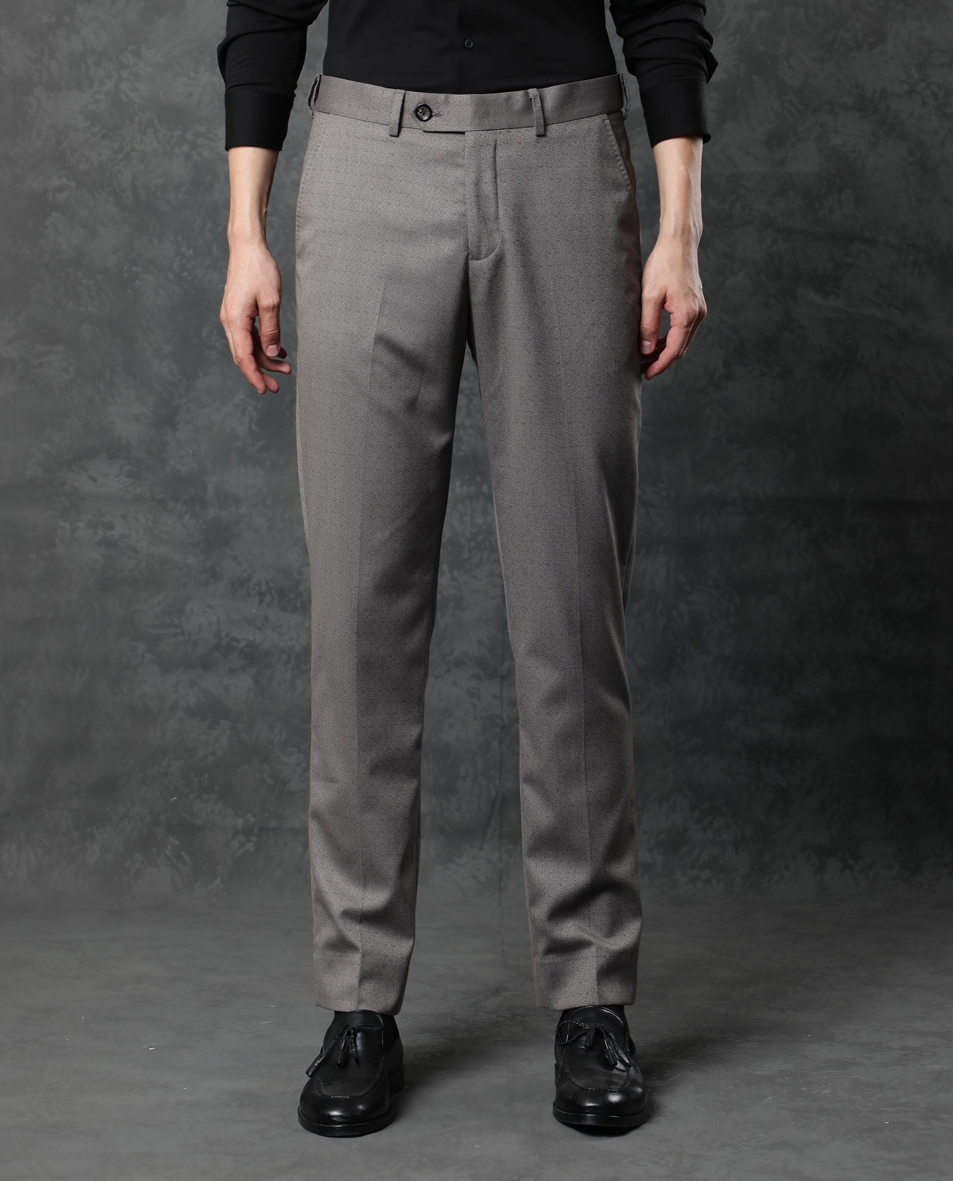 65 POLYESTER 35 VISCOSE Flat Trousers Men Shadow Grey Slim Fit Trouser