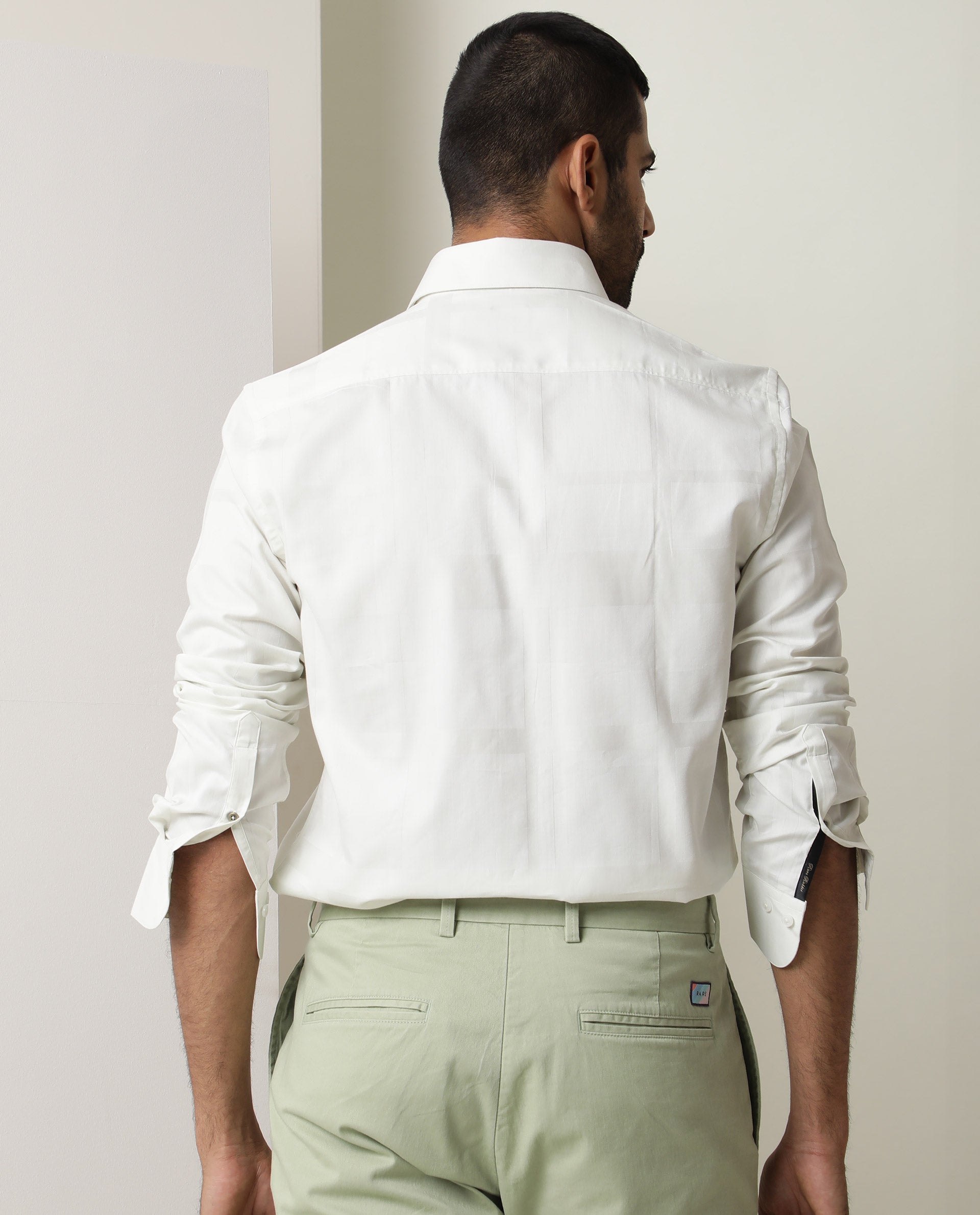 Rare Rabbit Men's Boxline Off White Cotton Lyocell Fabric Full Sleeves Checks Shirt