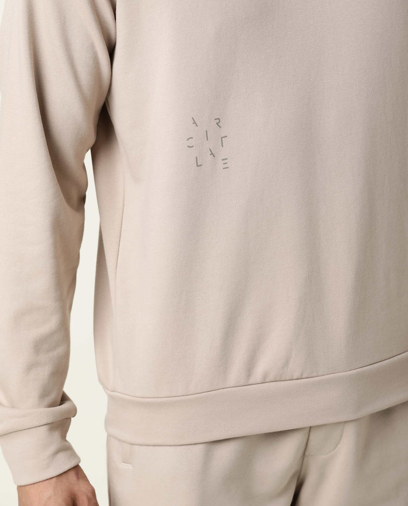 Rare Rabbit Articale Men's Arum Sand Beige Cotton Fabric Full Sleeves Solid Sweatshirt