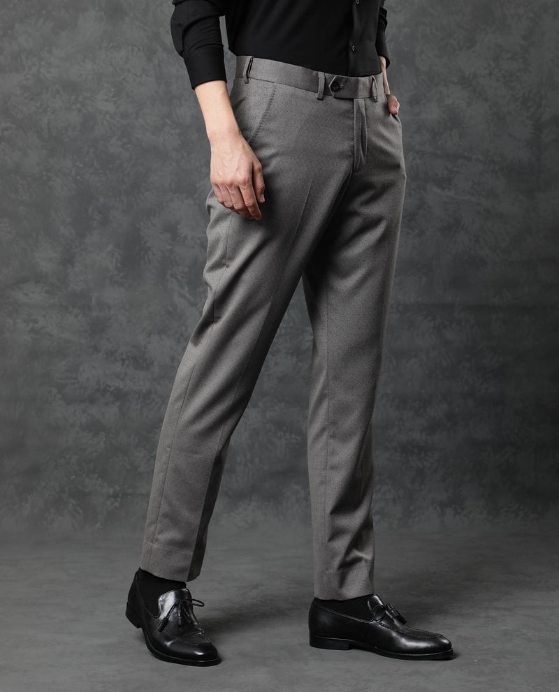 Rare Rabbit Men's Daxol Grey Solid Mid-Rise Regular Fit Premium Trouser