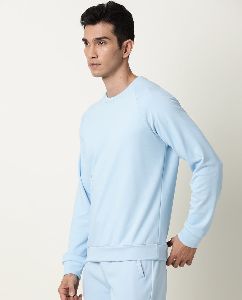 Rare Rabbit Articale Men's Arum Clear Blue Cotton Fabric Full Sleeves Solid Sweatshirt