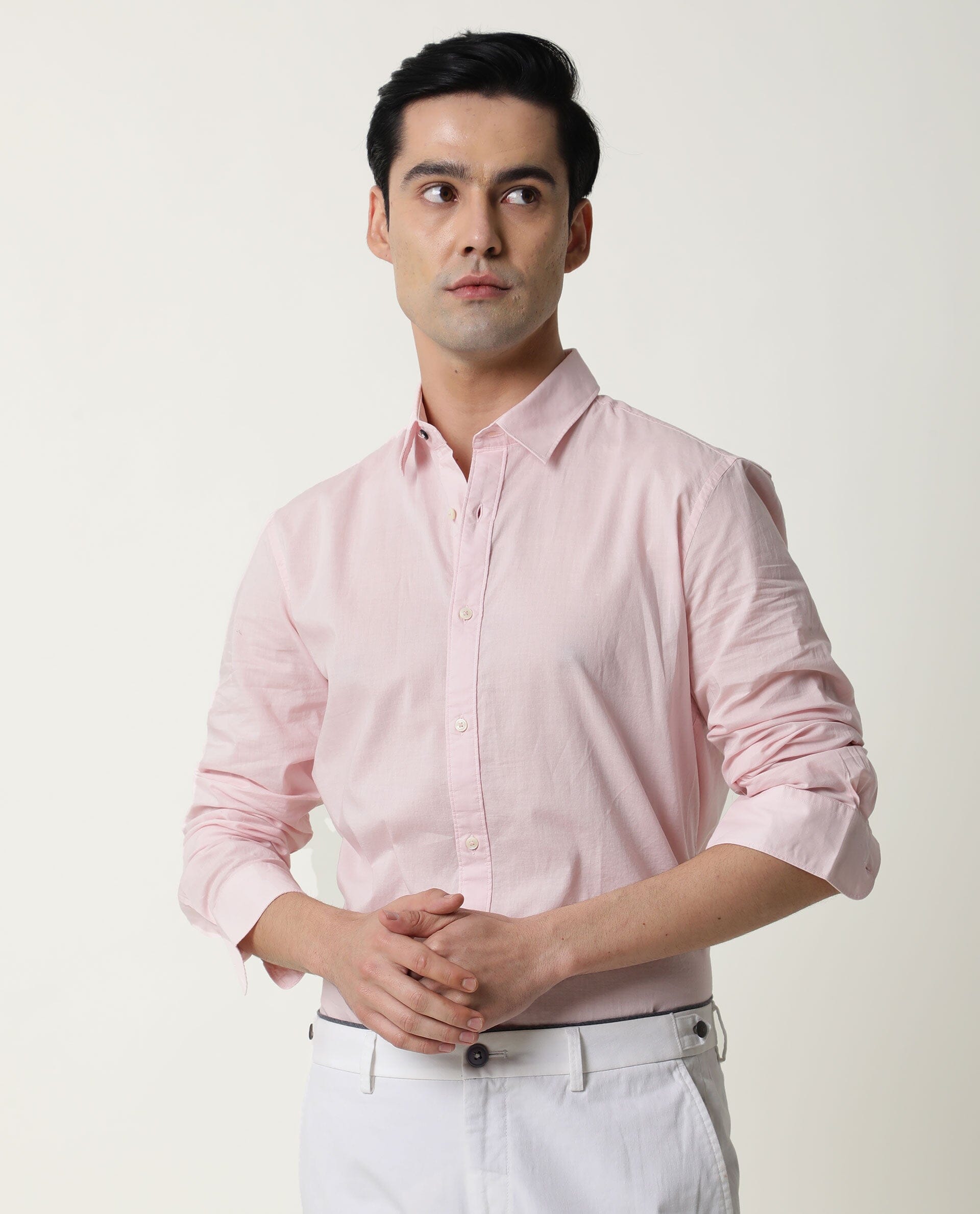 Rare Rabbit Men's Fullslee Pink Cotton Fabric Full Sleeves Solid Shirt