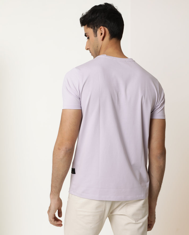 Rare Rabbit Men's Maso Light Purple Cotton Lycra Fabric Crew Neck Half Sleeves Regular Fit Graphic Print T-Shirt