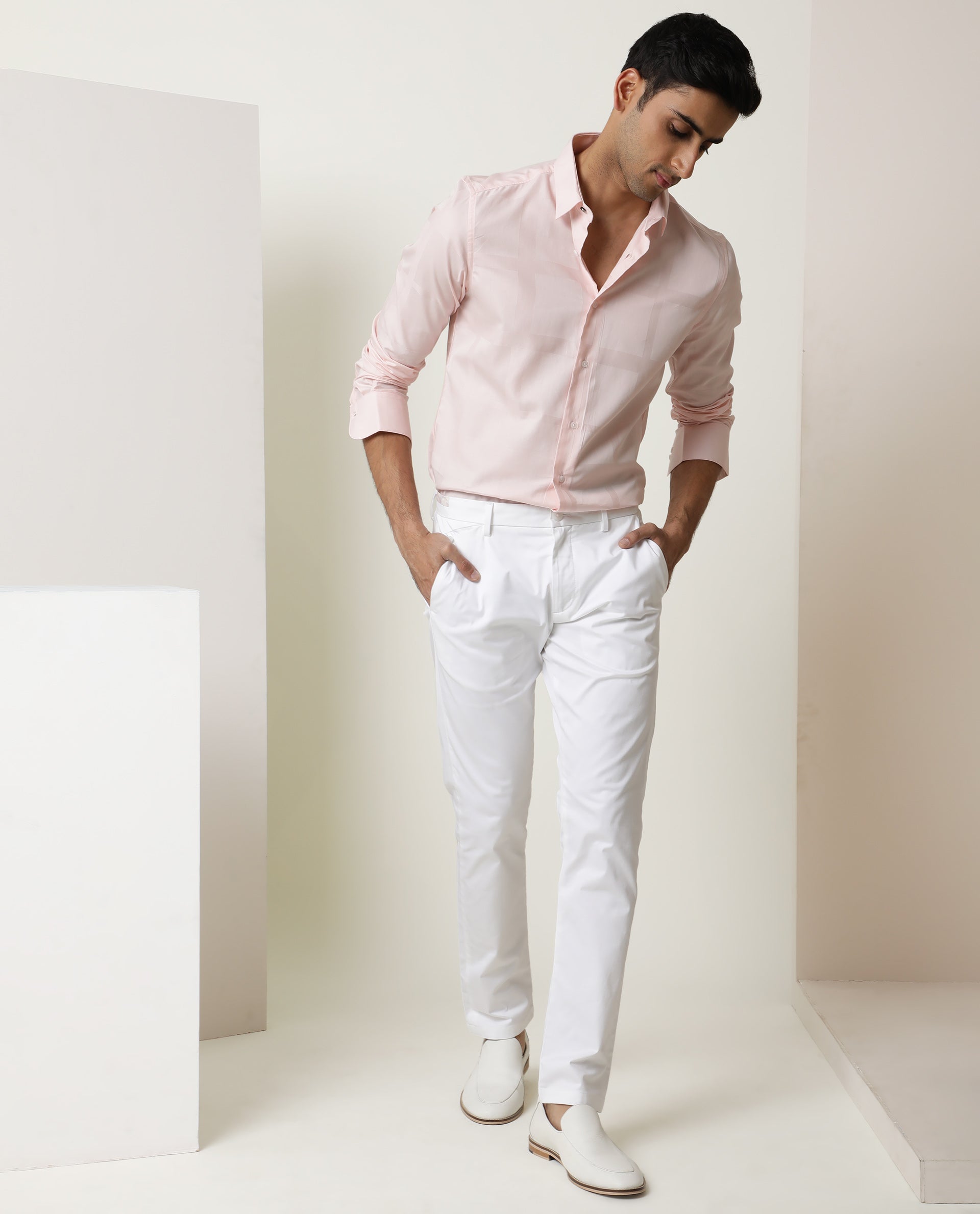Blue Shirt White Pant with Black Shoes  Evilato Your Look