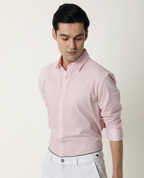 Rare Rabbit Men's Fullslee Pink Cotton Fabric Full Sleeves Solid Shirt