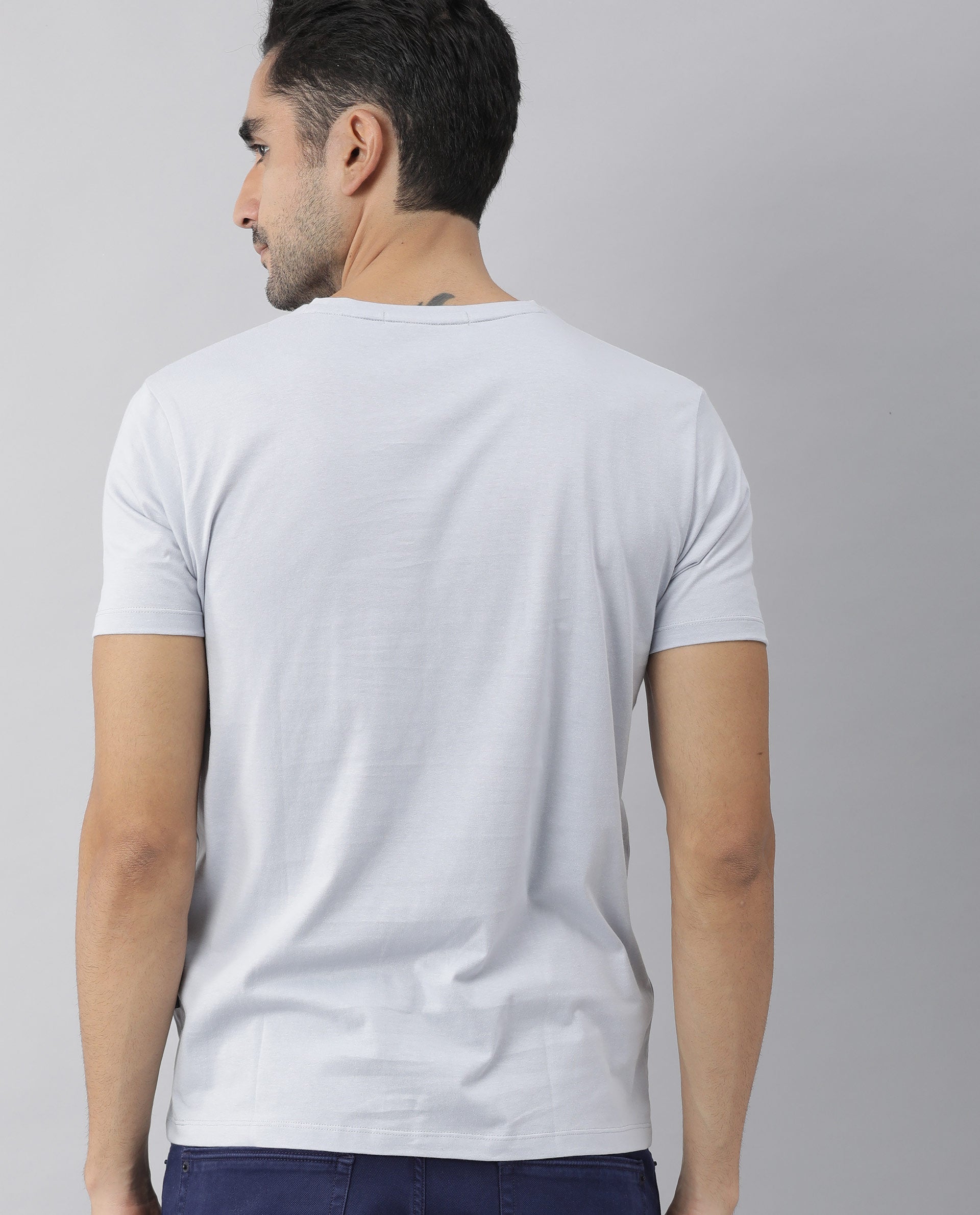 Rare Rabbit Men's Graphs Blue Crew Neck Slim Fit Graphic Printed T-Shirt