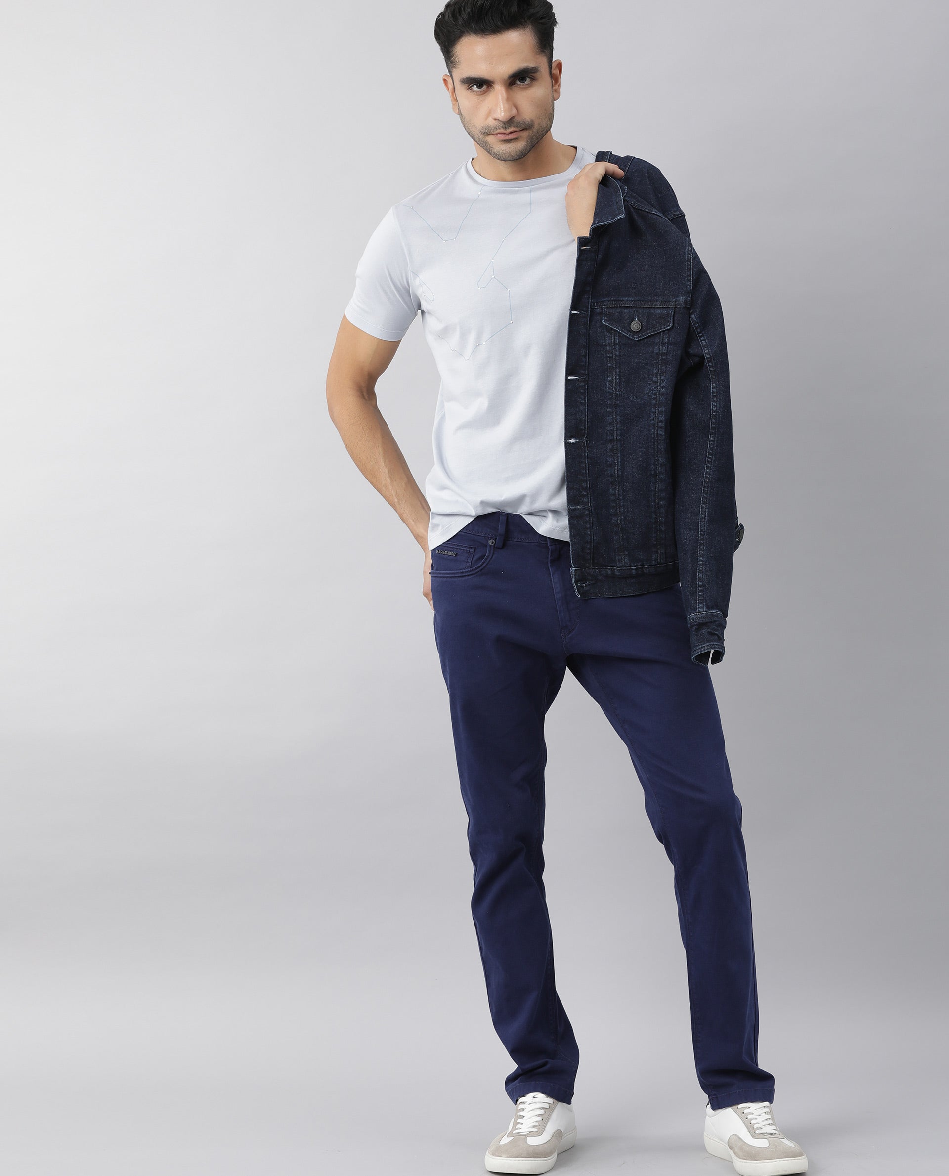 Rare Rabbit Men's Graphs Blue Crew Neck Slim Fit Graphic Printed T-Shirt