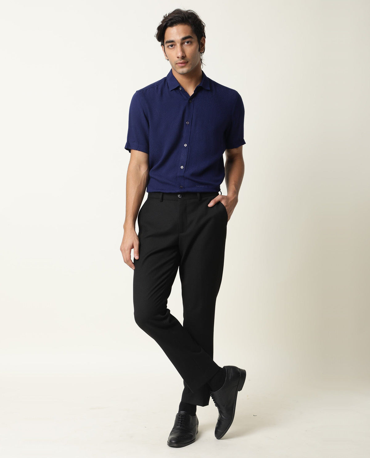 RARE RABBIT MENS JENNY NAVY SHIRT RAYON FABRIC SLIM FIT COLLAR COLLAR Short Sleeve
