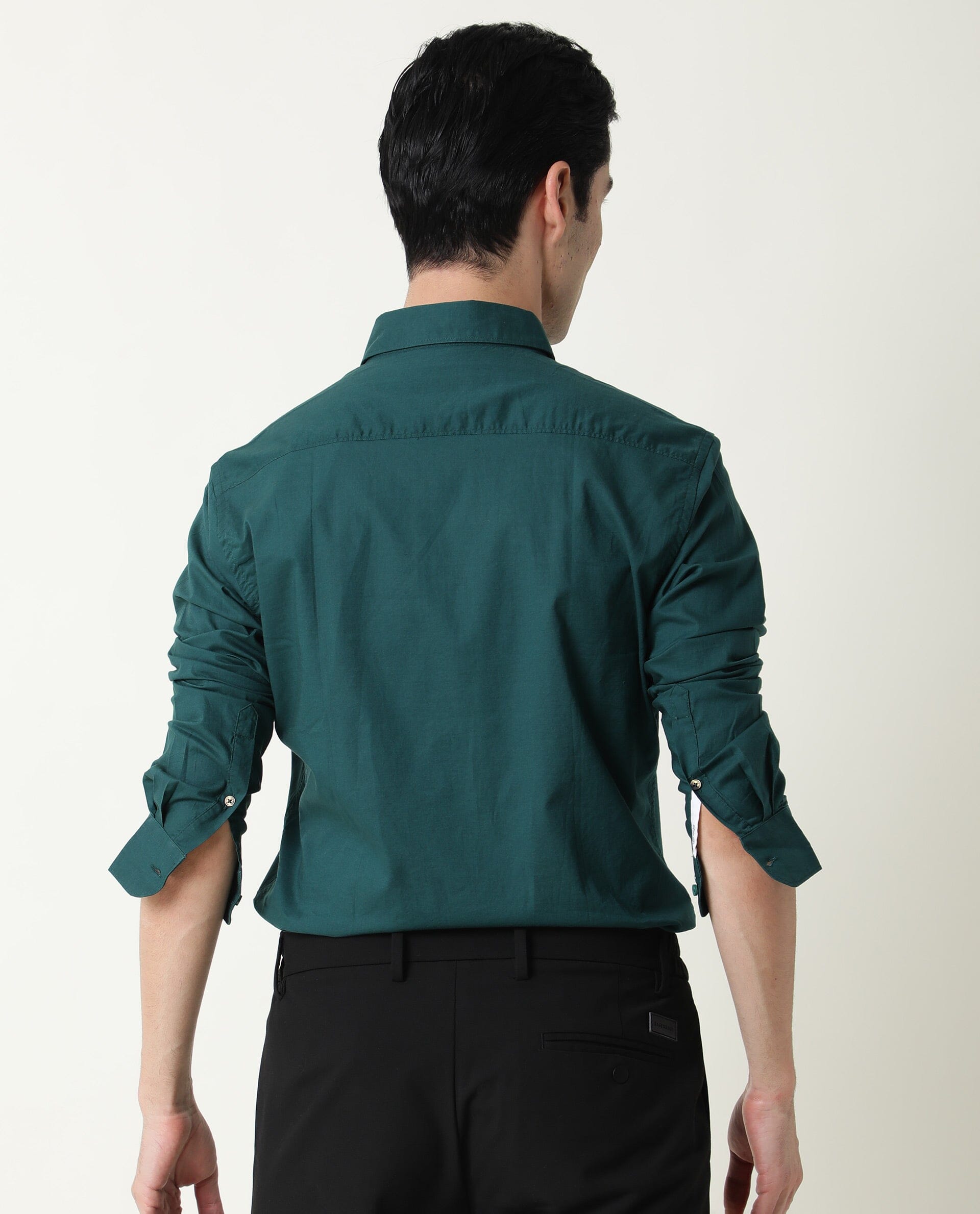 Rare Rabbit Men's Fullslee Petrol Cotton Fabric Full Sleeves Solid Shirt