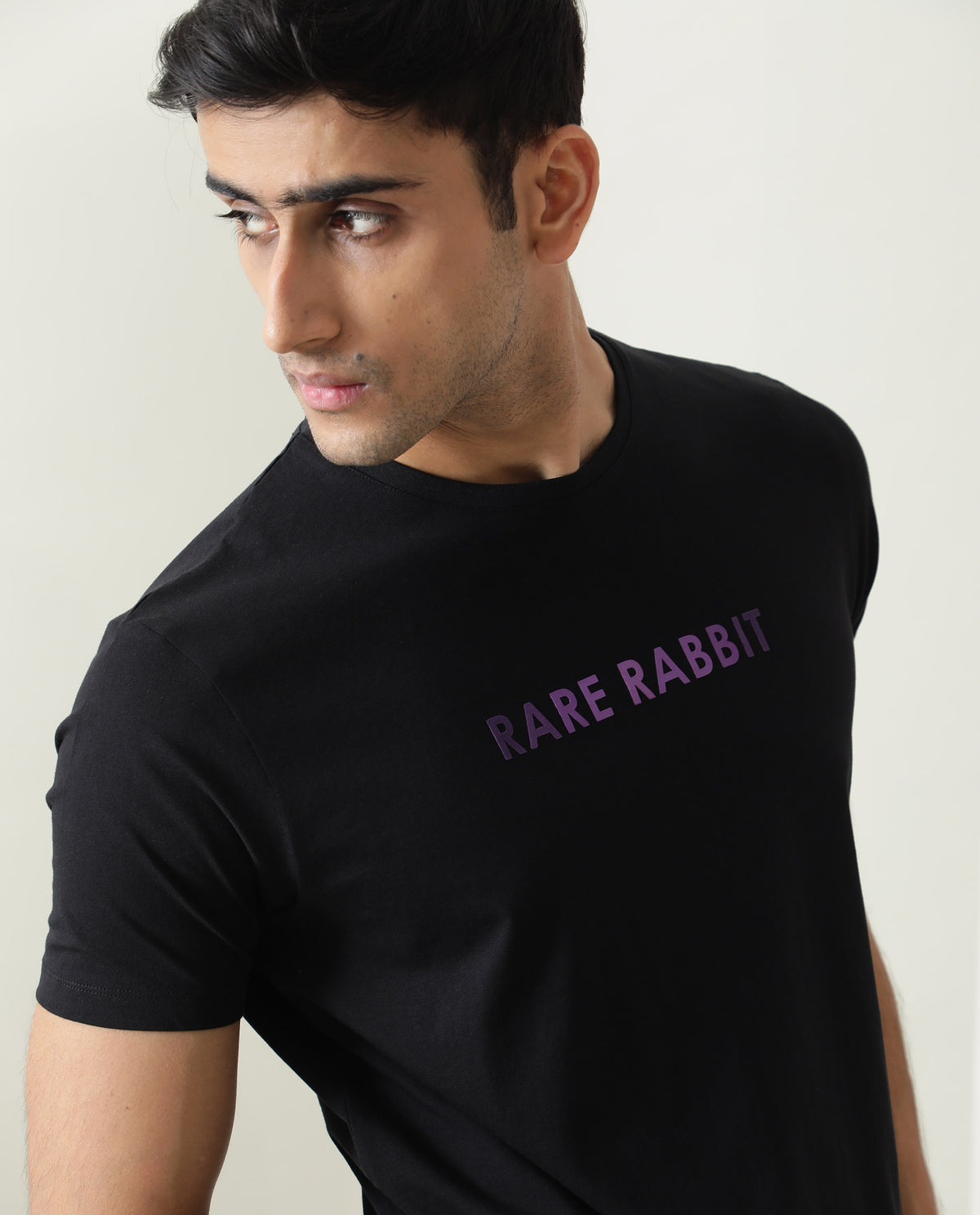 Rare Rabbit Men's Grady Black Crew Neck HD Print Branding Half Sleeves Regular Fit T-Shirt