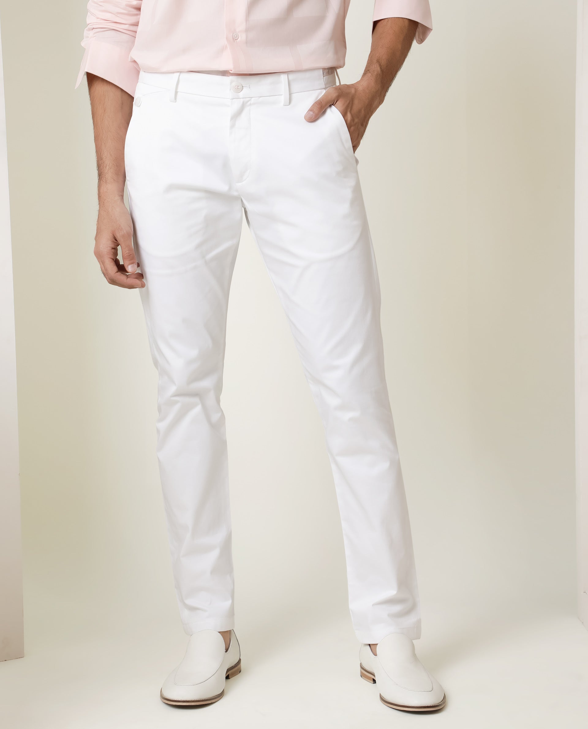 Bright White PlainSolid Premium Cotton Pant For Men