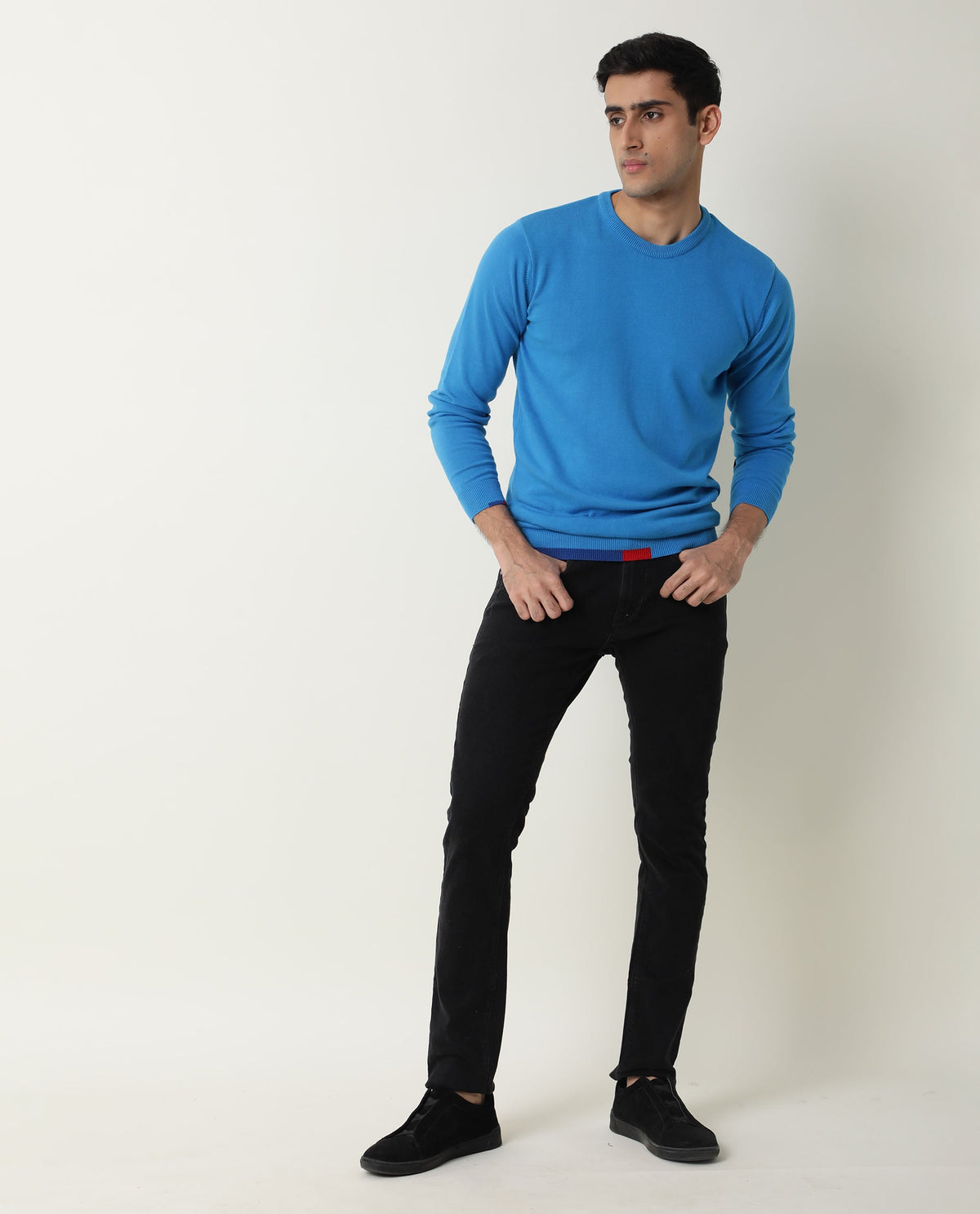 RARE RABBIT JODY PRIMARY TURQ SWEATER COTTON FABRIC FULL SLEEVE ROUND NECK SLIM FIT