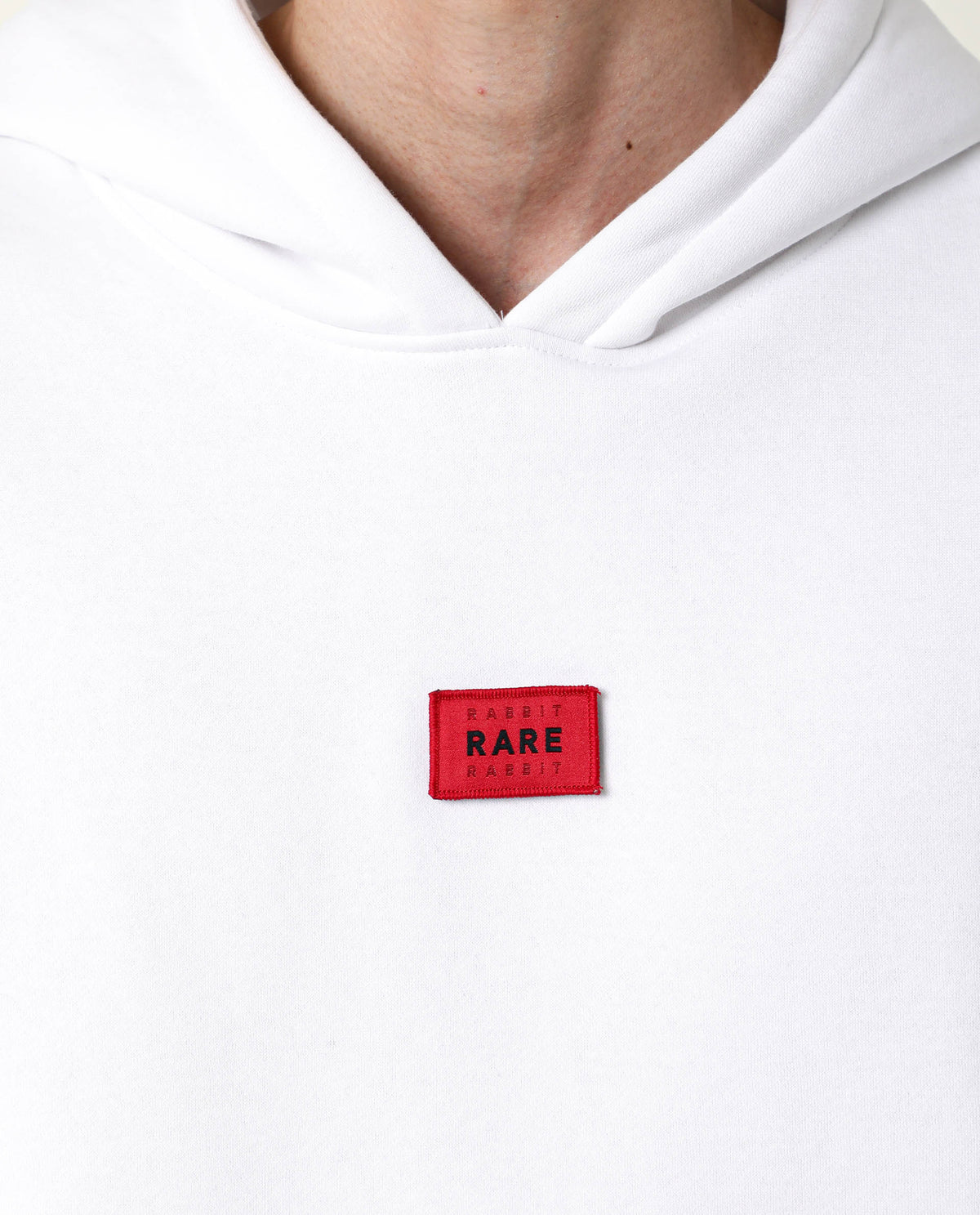 Rare Rabbit Men's Indo White Cotton Polyester Fabric Full Sleeves Detachable Badge Hooded Sweatshirt