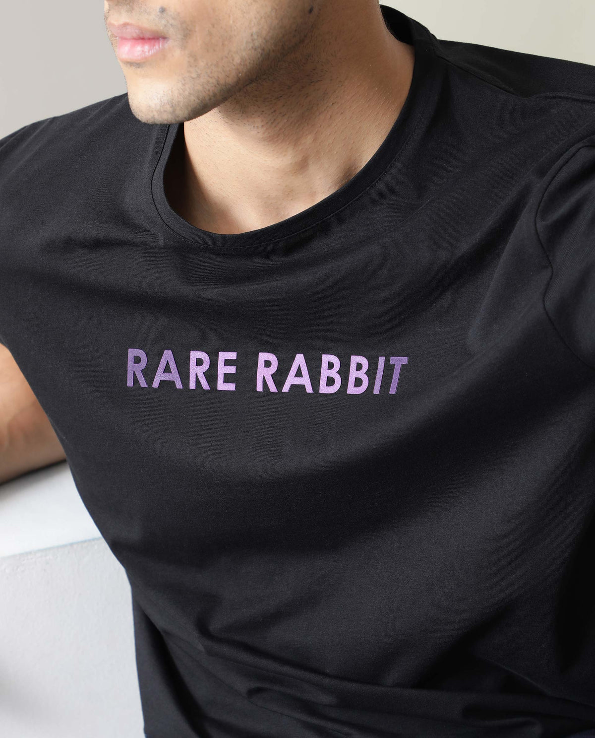 Rare Rabbit Men's Grady Black Crew Neck HD Print Branding Half Sleeves Regular Fit T-Shirt