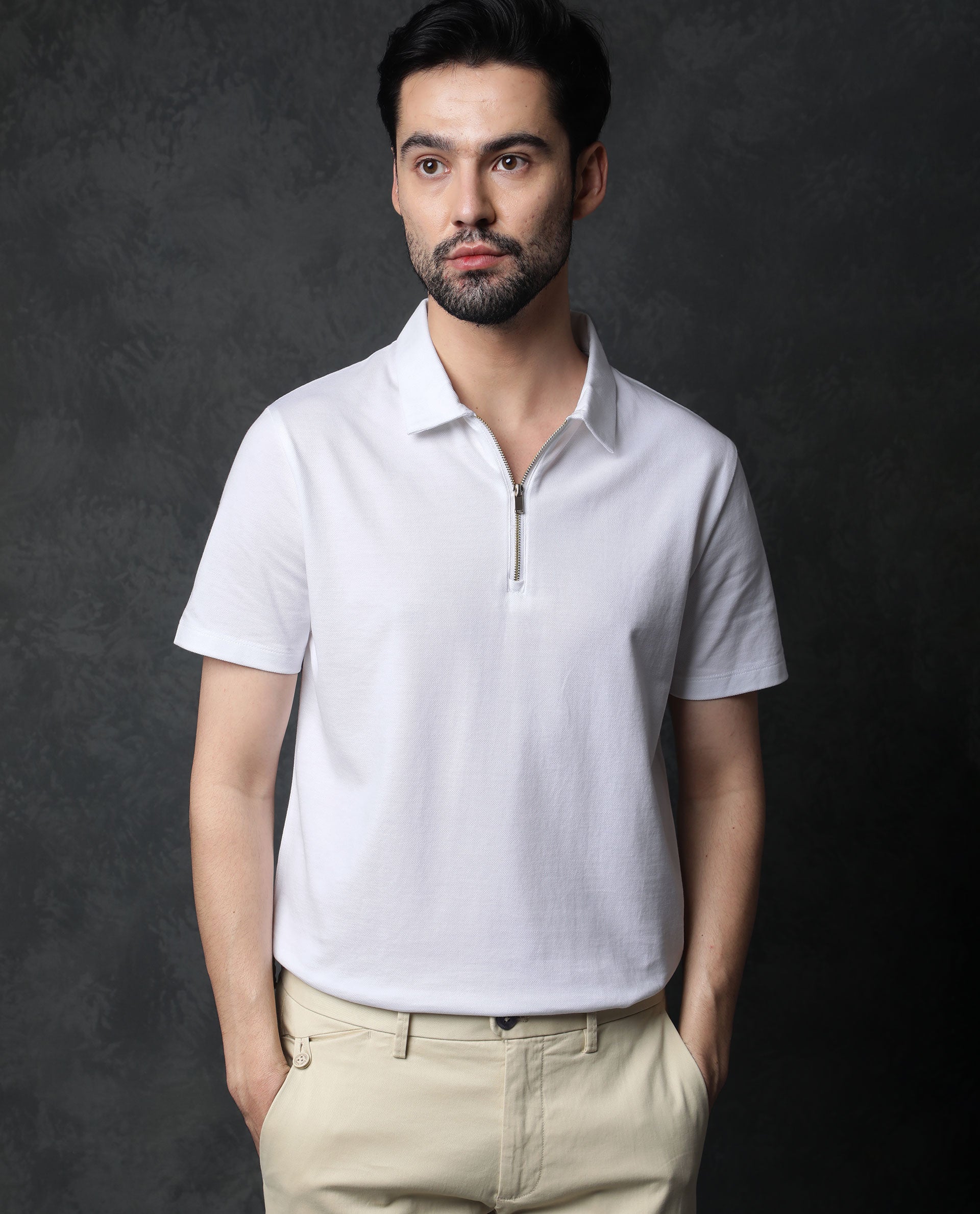 Men's slim fit white zipper polo shirt short sleeve- Discover the Best  Zipper Polo Shirts for Men