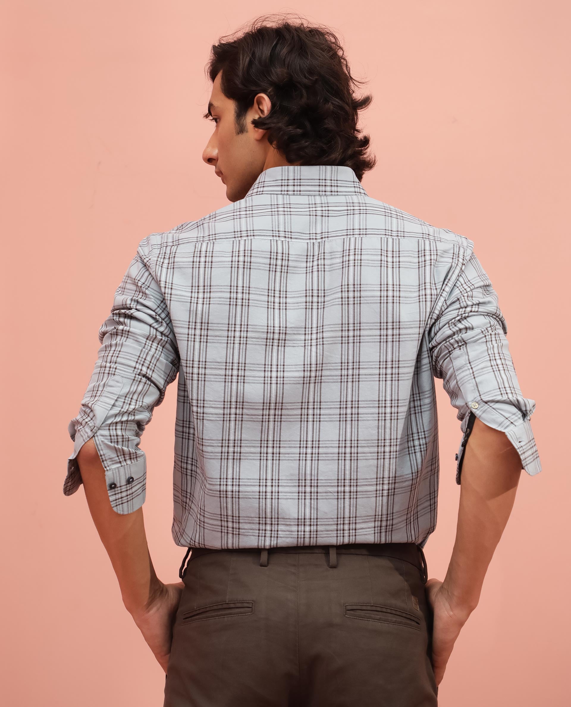 Rare Rabbit Men's Frazey Grey Cotton Fabric Full Sleeves Checks Shirt