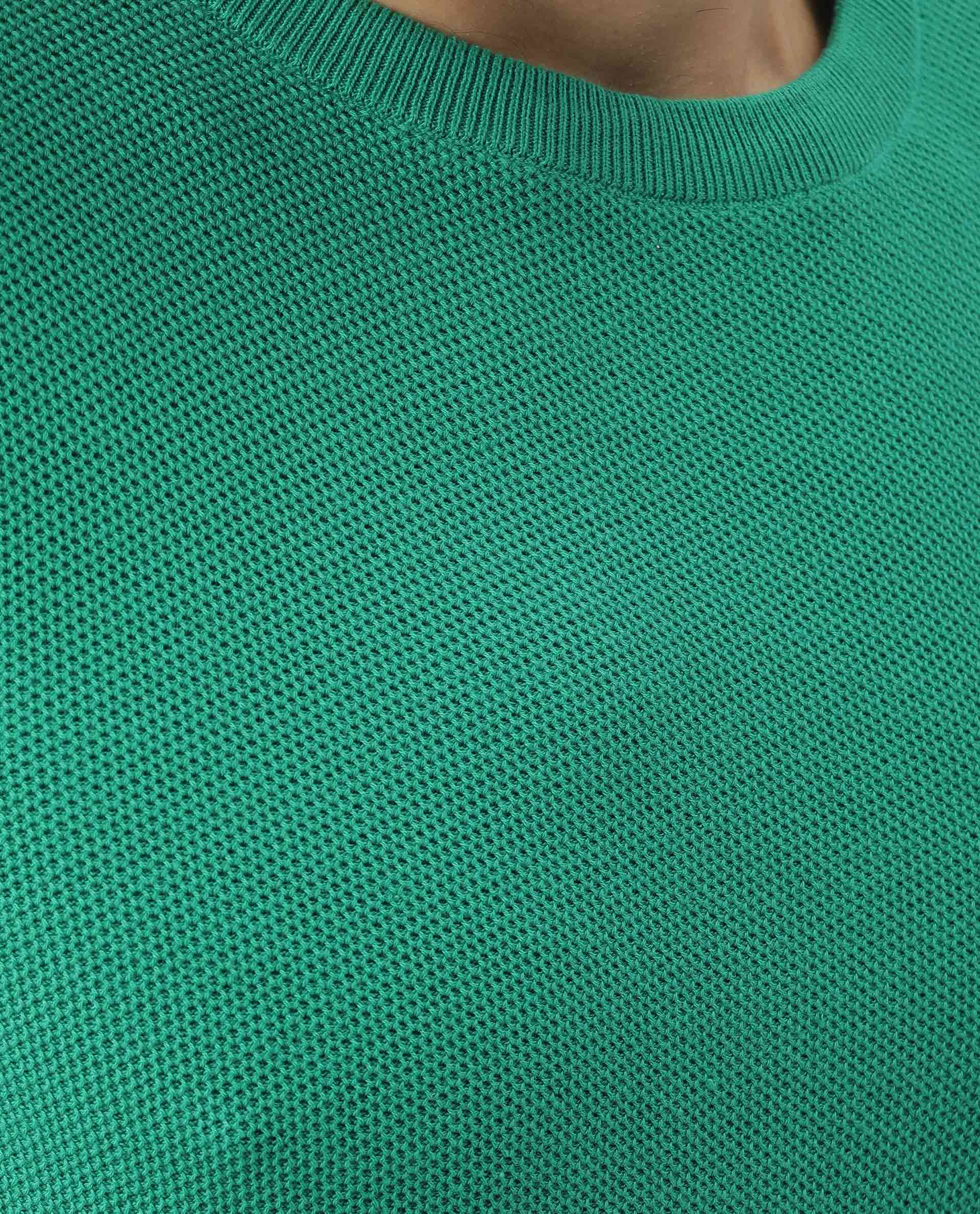 Rare Rabbit Men's Clue Green Solid Crew Neck Popcorn Textured Half Sleeves T-Shirt