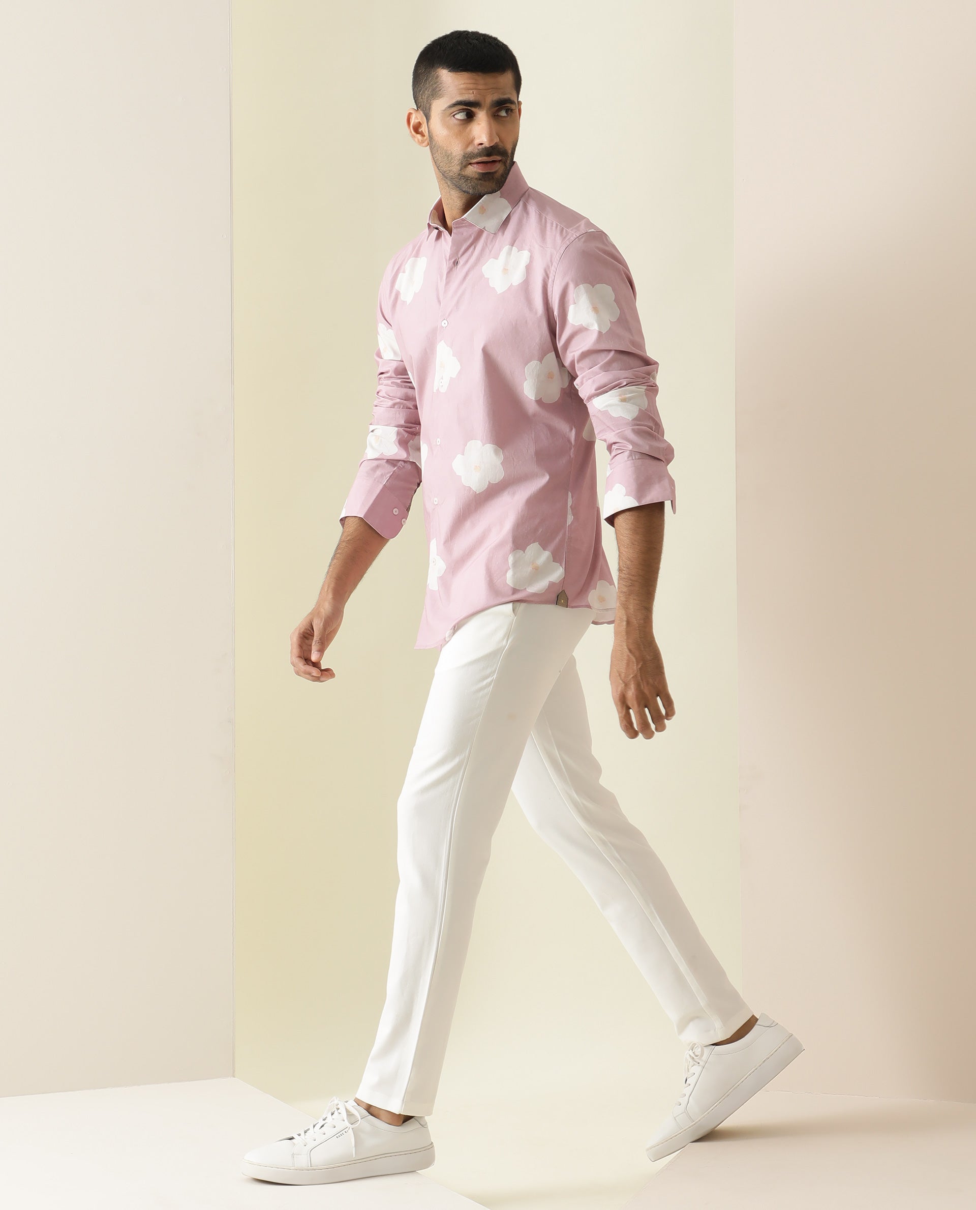 Rare Rabbit Men's Cromer Light Purple Cotton Fabric Floral Print Full Sleeves Shirt