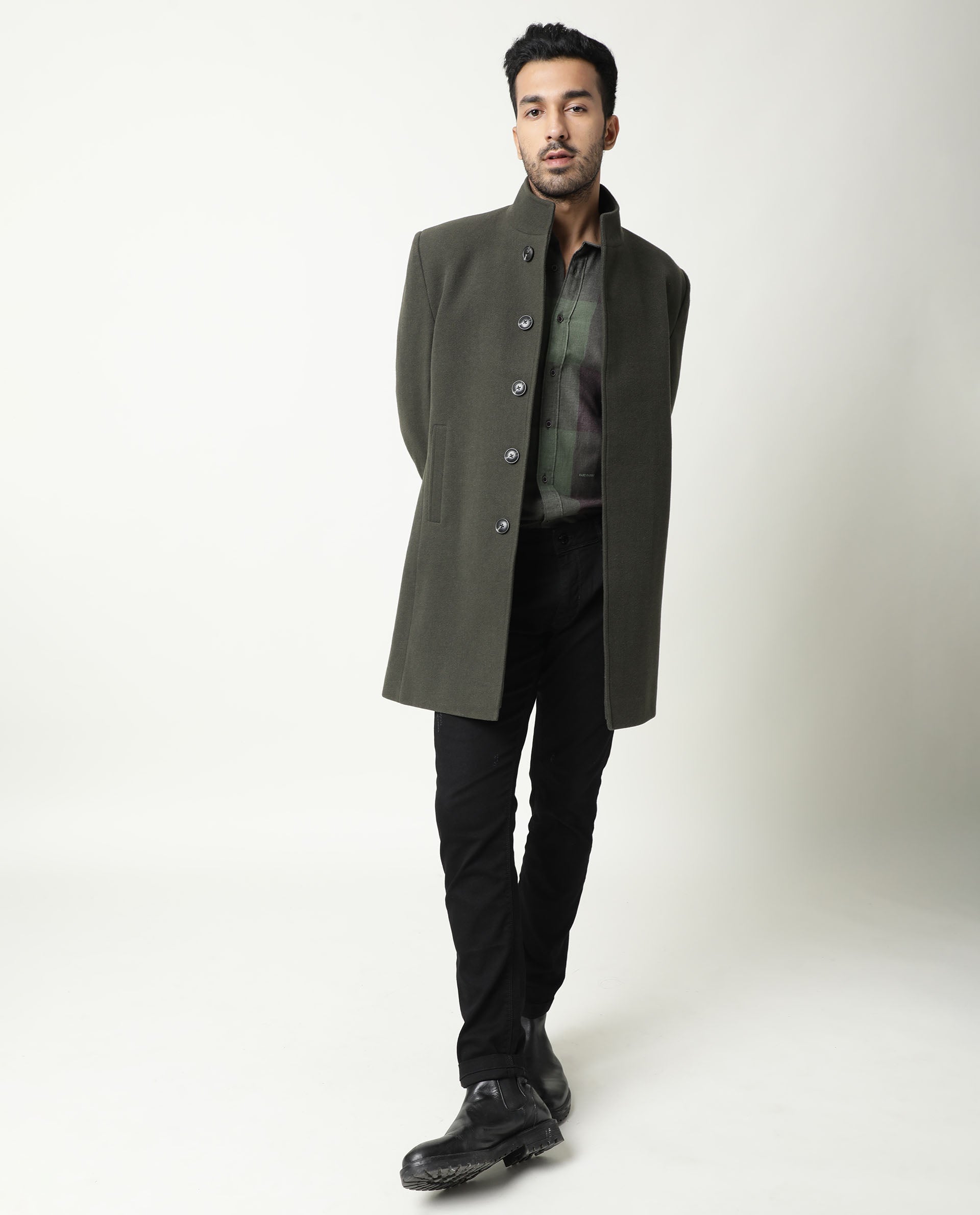 Rare Rabbit Men'S Edd Green Shirt Cotton Fabric Collared Neck Full Sleeves Button Closure Slim Fit