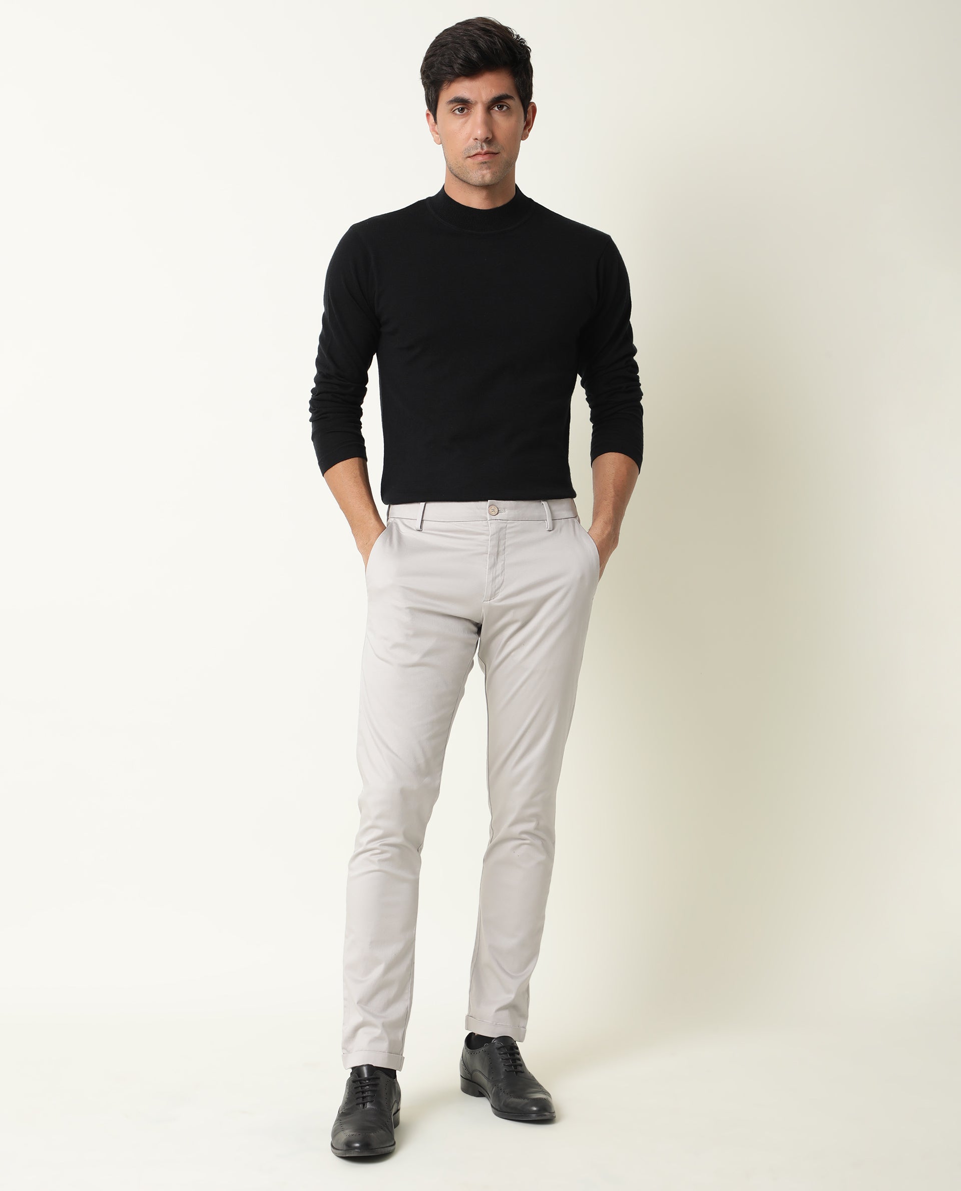 Textured Formal Trousers In Light Grey B91 Street