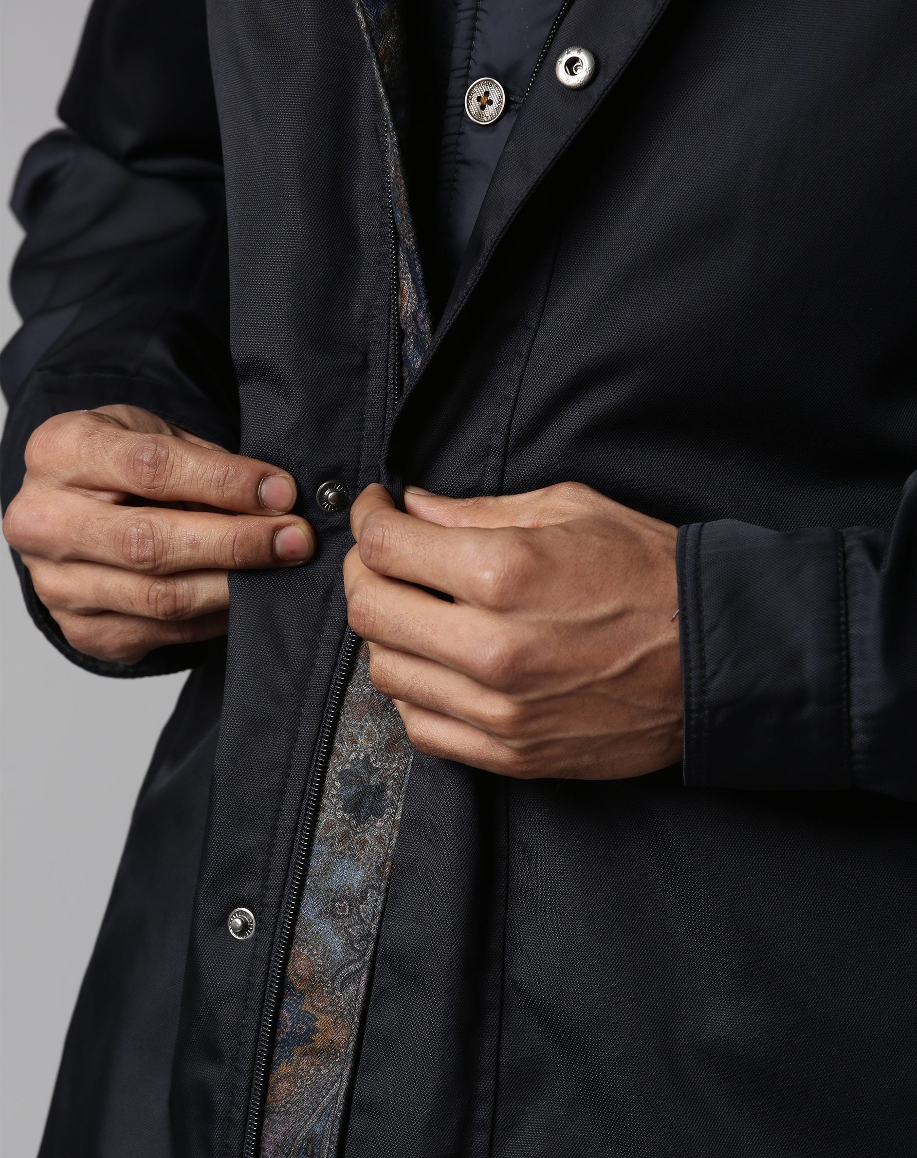 Rare Rabbit Men's Berry Black Plain High Neck Mandarin Collar Jacket