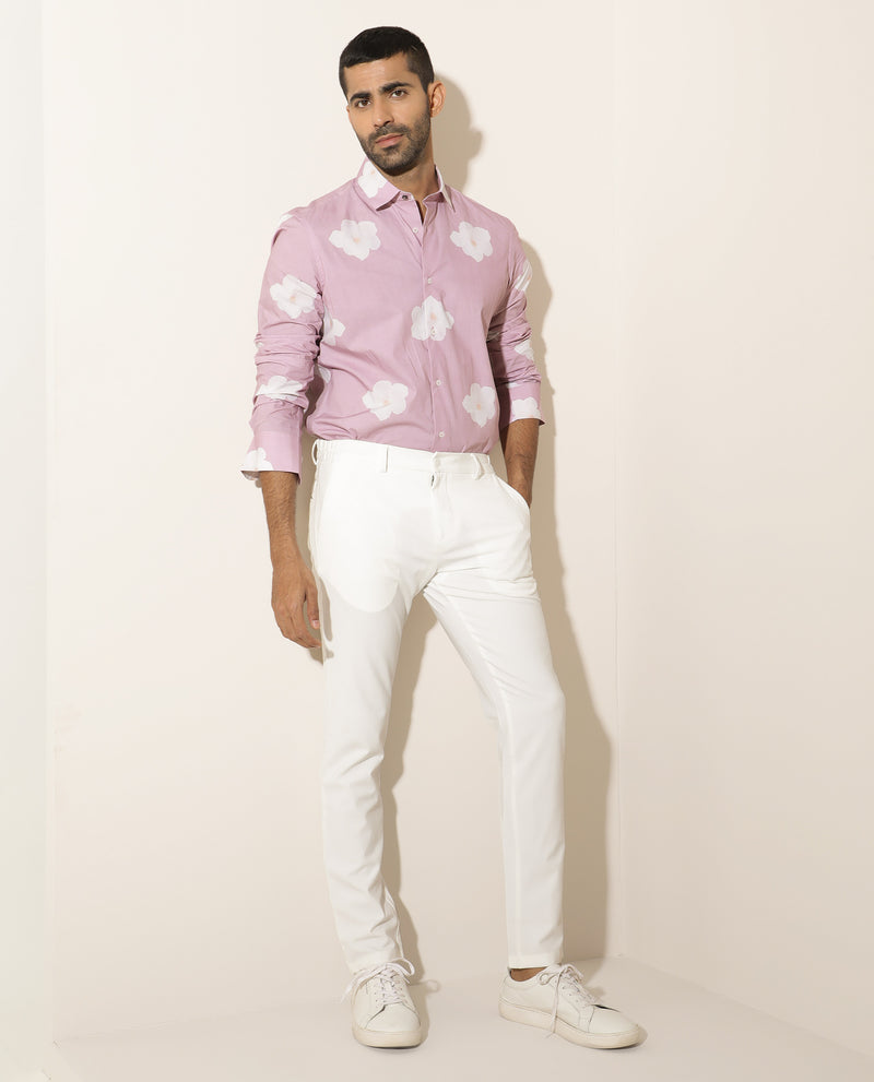 Rare Rabbit Men's Cromer Light Purple Cotton Fabric Floral Print Full Sleeves Shirt