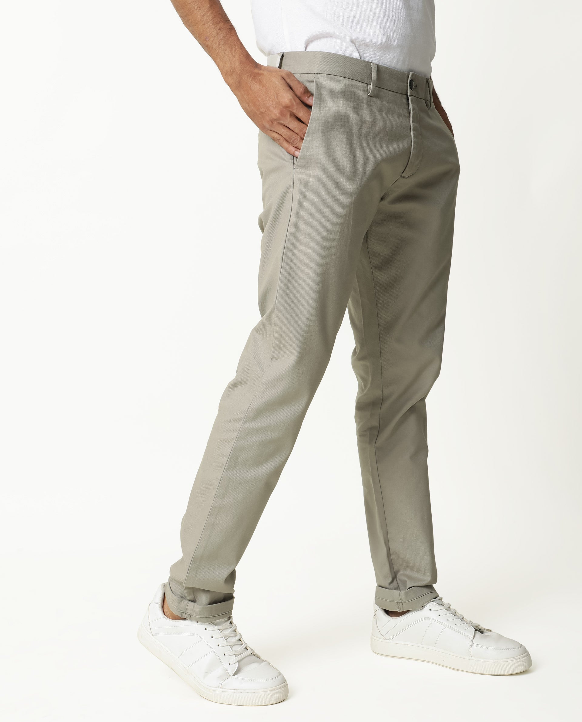 BASICS TAPERED FIT OBSIDIAN BROWN COTTON STRETCH TROUSERS-23BTR50257