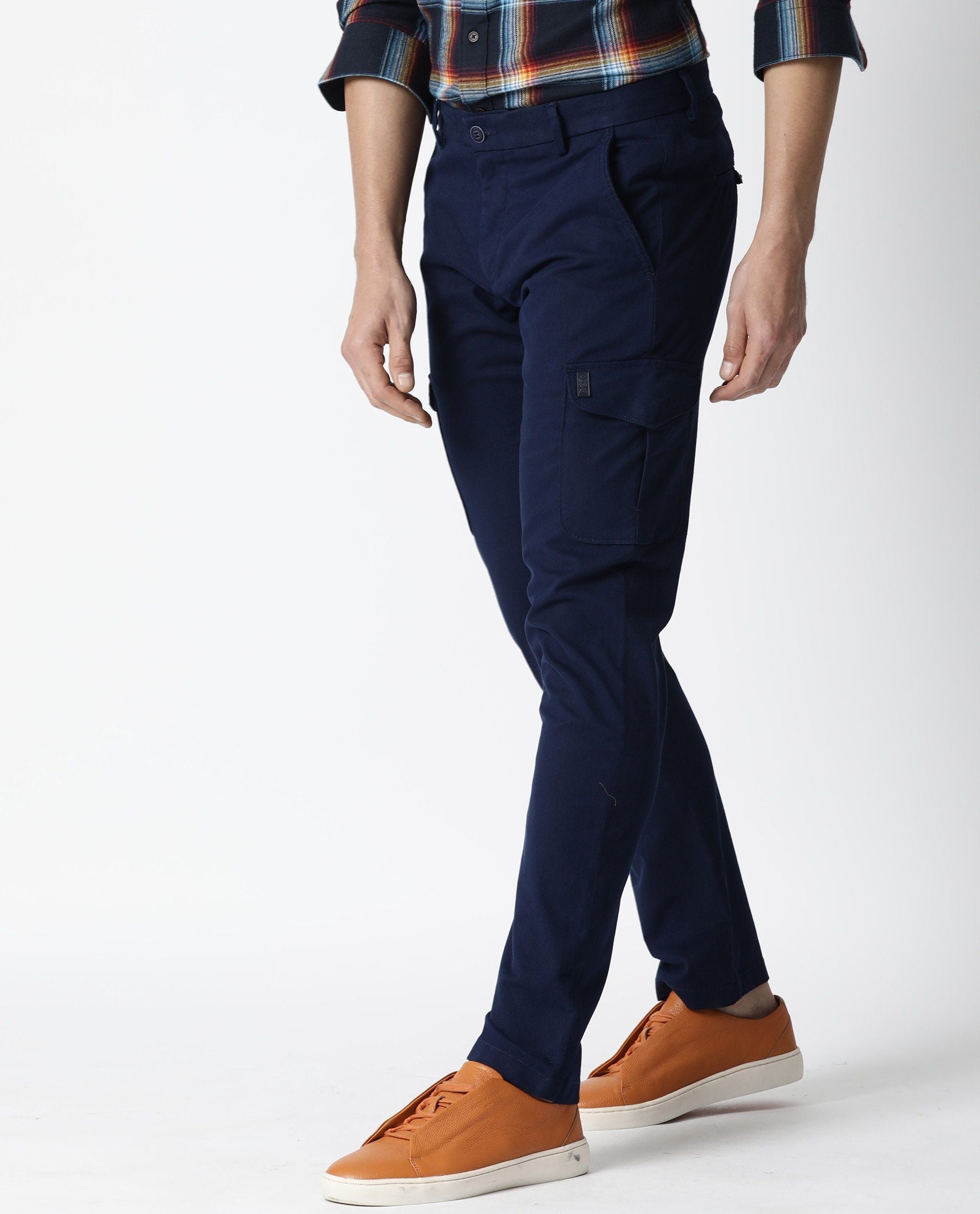 Cotton/Linen Mens Navy Blue Cargo Pant, Size: 28-36 Inch