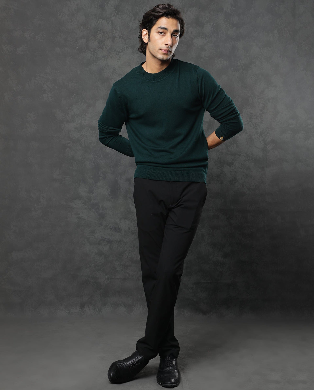 Rare Rabbit Men'S Alfo Green Pullover Viscose Fabric High Neck Full Sleeves Slim Fit