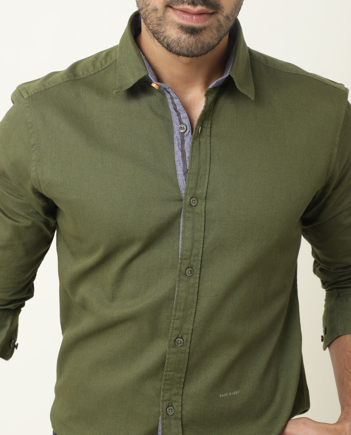 RARE RABBIT MENS MOND GREEN SHIRT COTTON FABRIC SLIM FIT REGULAR COLLAR FULL SLEEVE