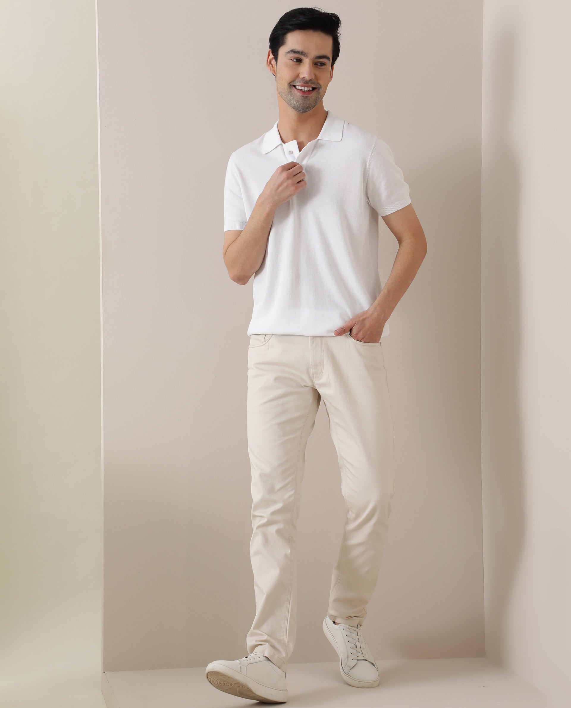 Buy Classic Polo Mens Cotton Solid Slim Fit Cream Color Trousers 30 at  Amazonin