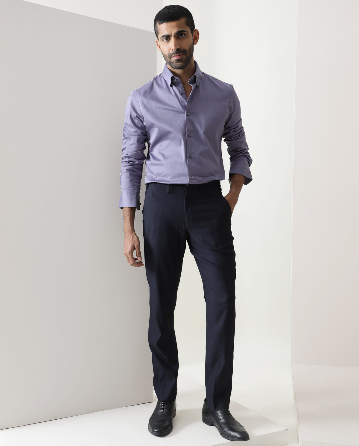 Rare Rabbit Men's Como Light Purple Satin Fabric Button Down Collar Full Sleeves Solid Formal Shirt