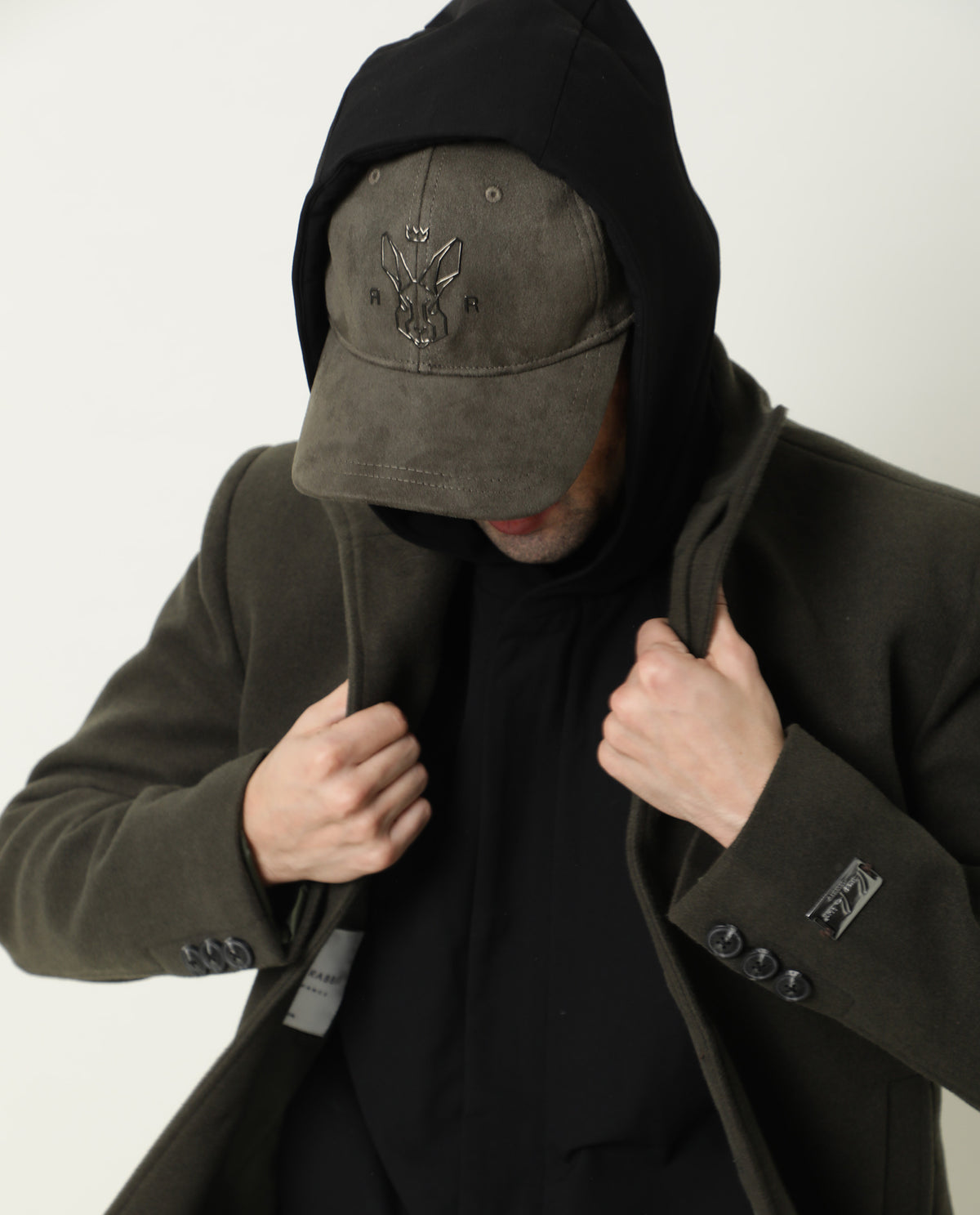 RARE RABBIT KEVIN-2 PRIMARY OLIVE CAP VELVET FABRIC