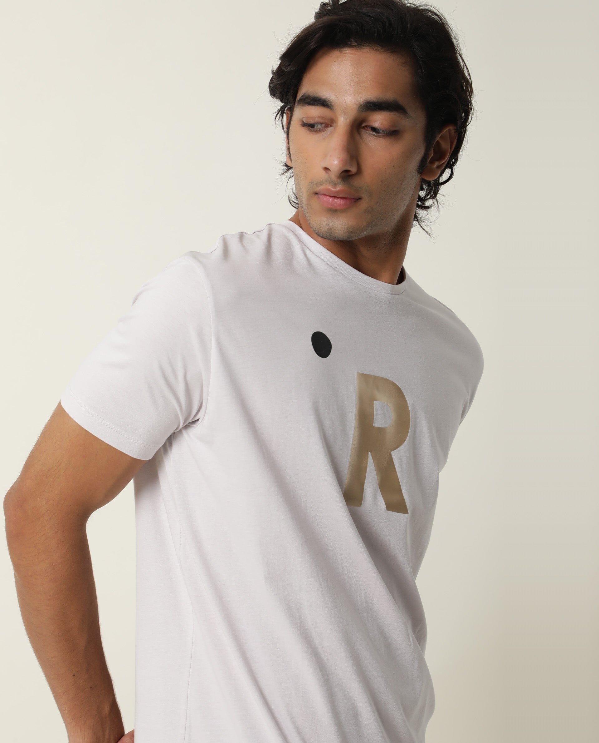 Rare Rabbit Men's Marion Grey Crew Neck Logo Printed Half Sleeves Slim Fit T-Shirt