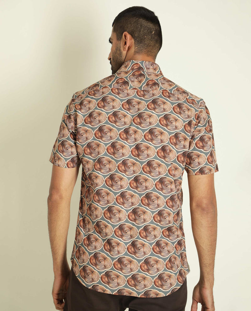 Rare Rabbit Men's Tymon Ss Grey Viscose Fabric Abstract Print Half Sleeves Shirt