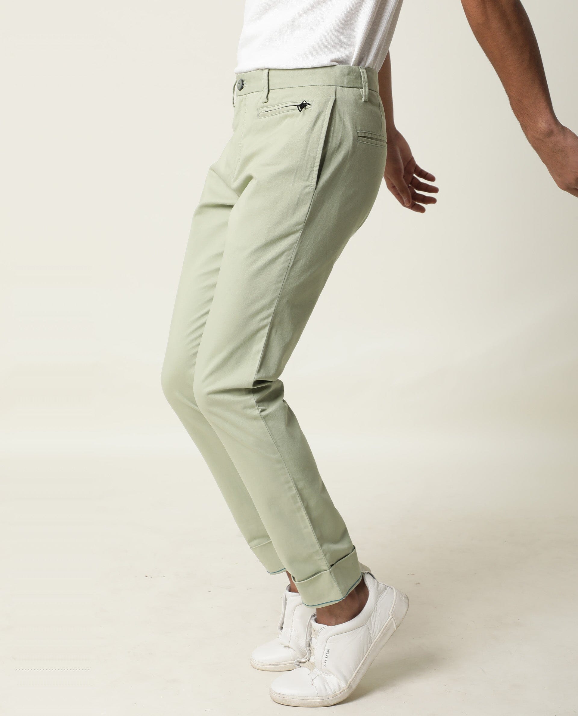 Rare Rabbit Men's Clovey Green Cotton Fabric Button Closure Mid Rise Slim Fit Trousers